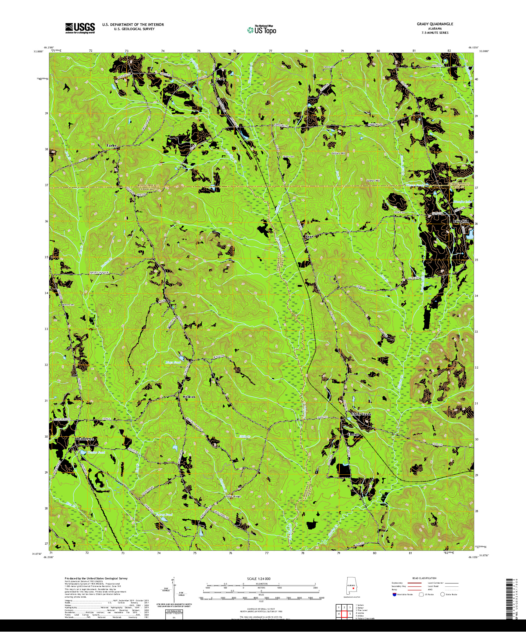 USGS US TOPO 7.5-MINUTE MAP FOR GRADY, AL 2020