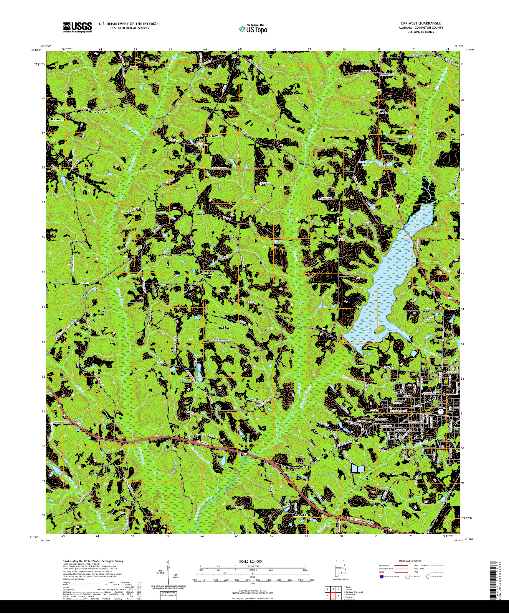 USGS US TOPO 7.5-MINUTE MAP FOR OPP WEST, AL 2020