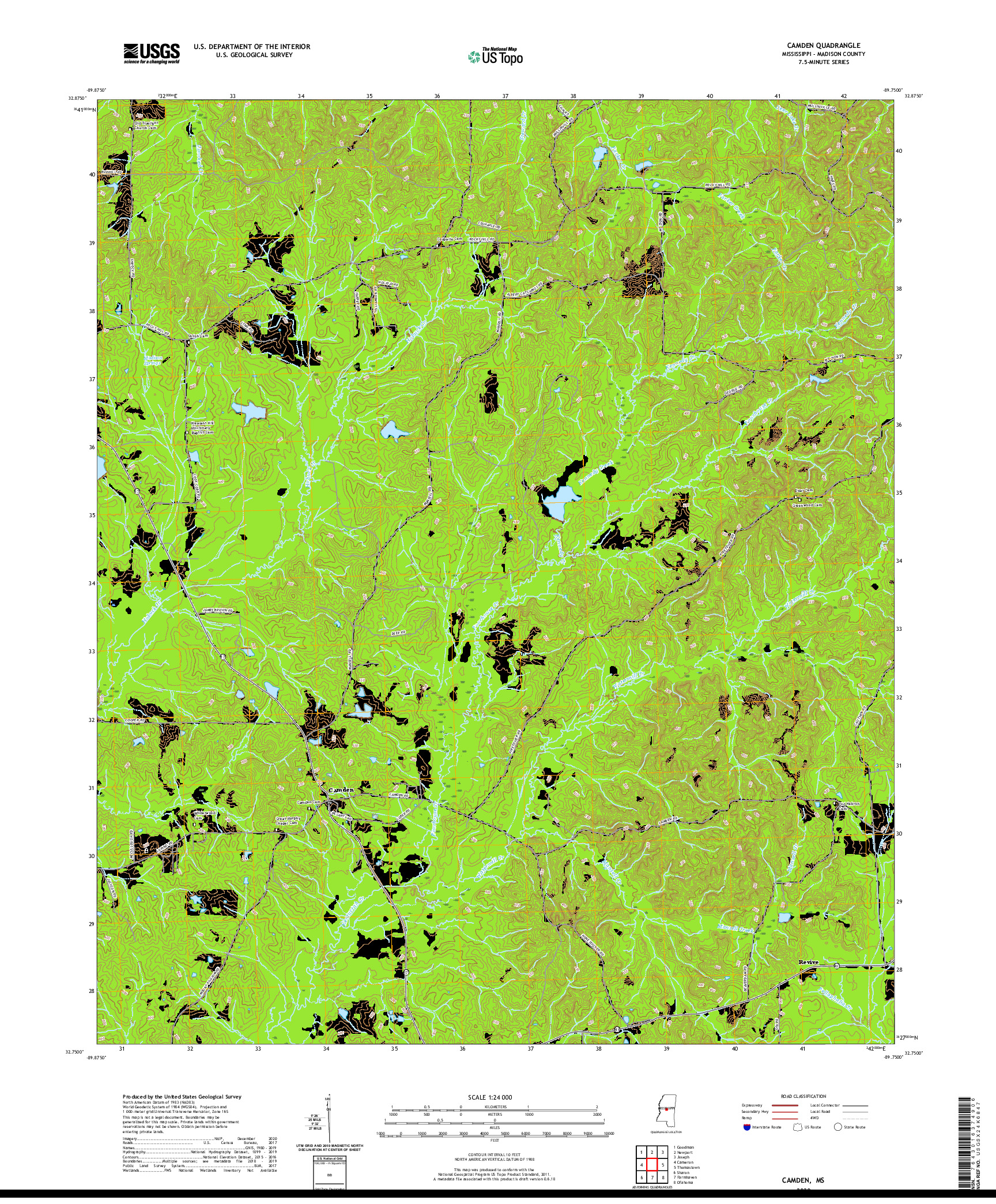 USGS US TOPO 7.5-MINUTE MAP FOR CAMDEN, MS 2020
