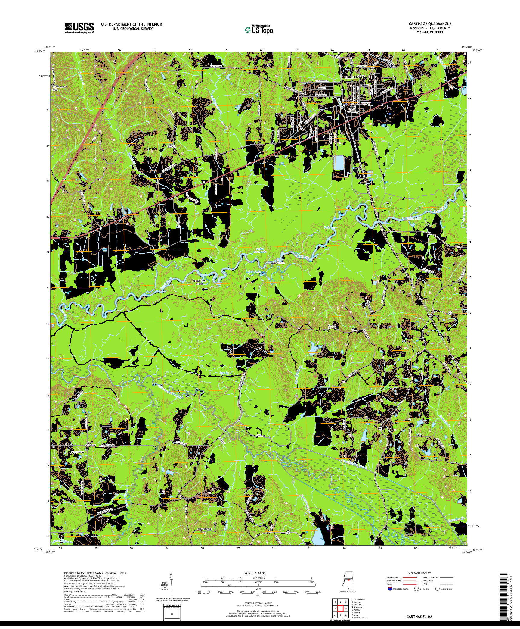 USGS US TOPO 7.5-MINUTE MAP FOR CARTHAGE, MS 2020