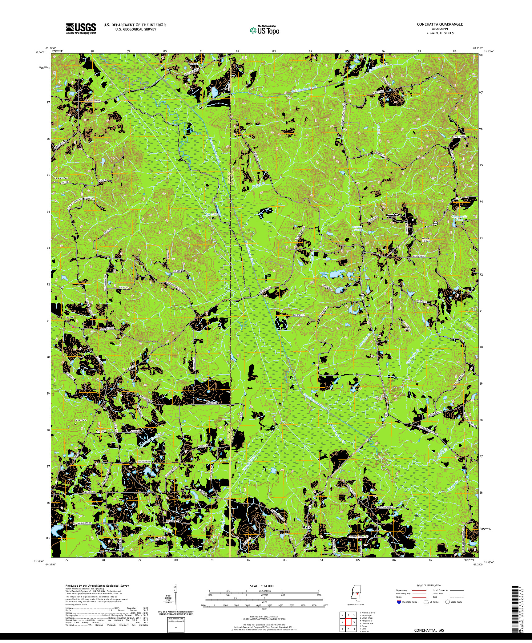 USGS US TOPO 7.5-MINUTE MAP FOR CONEHATTA, MS 2020
