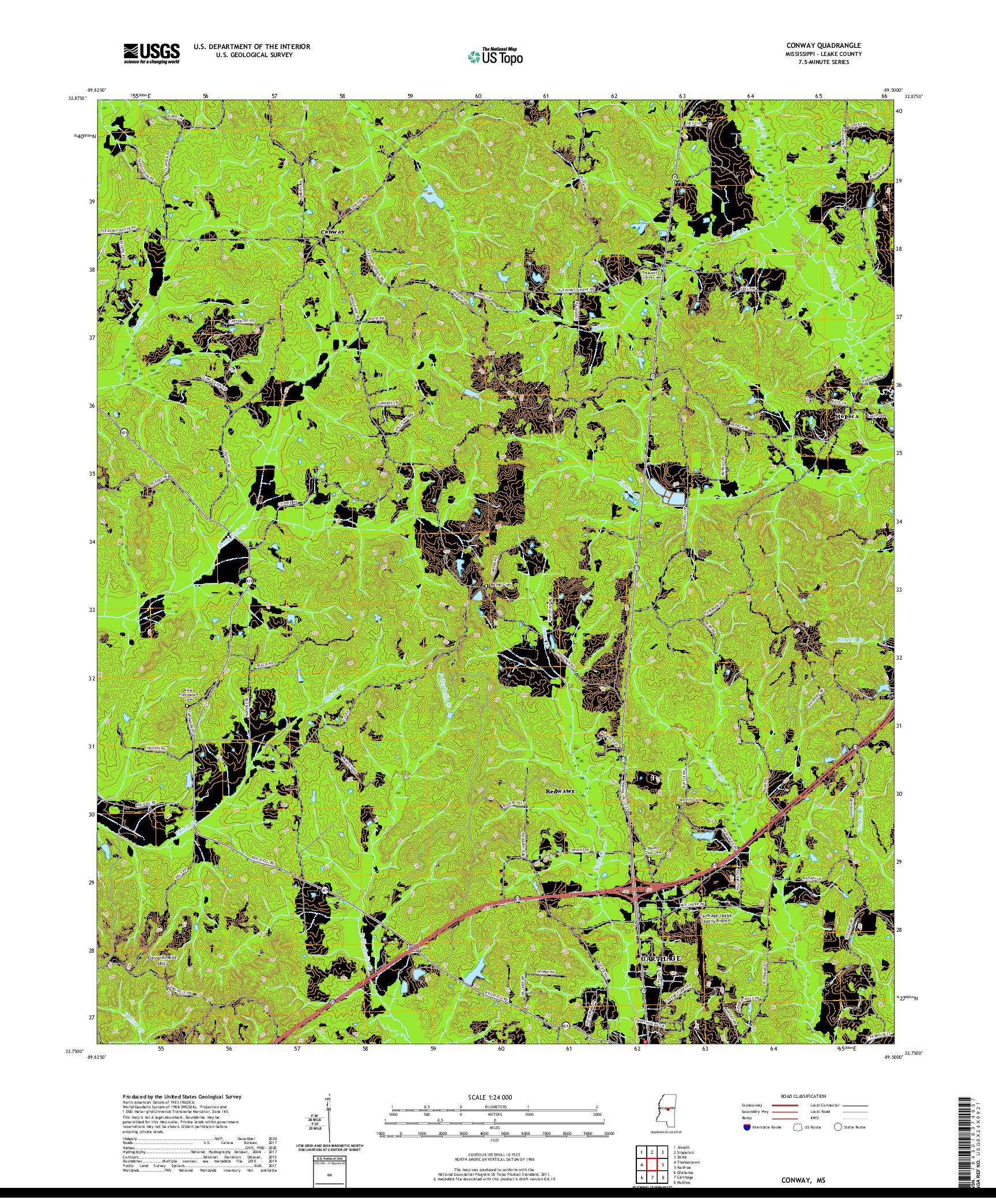 USGS US TOPO 7.5-MINUTE MAP FOR CONWAY, MS 2020