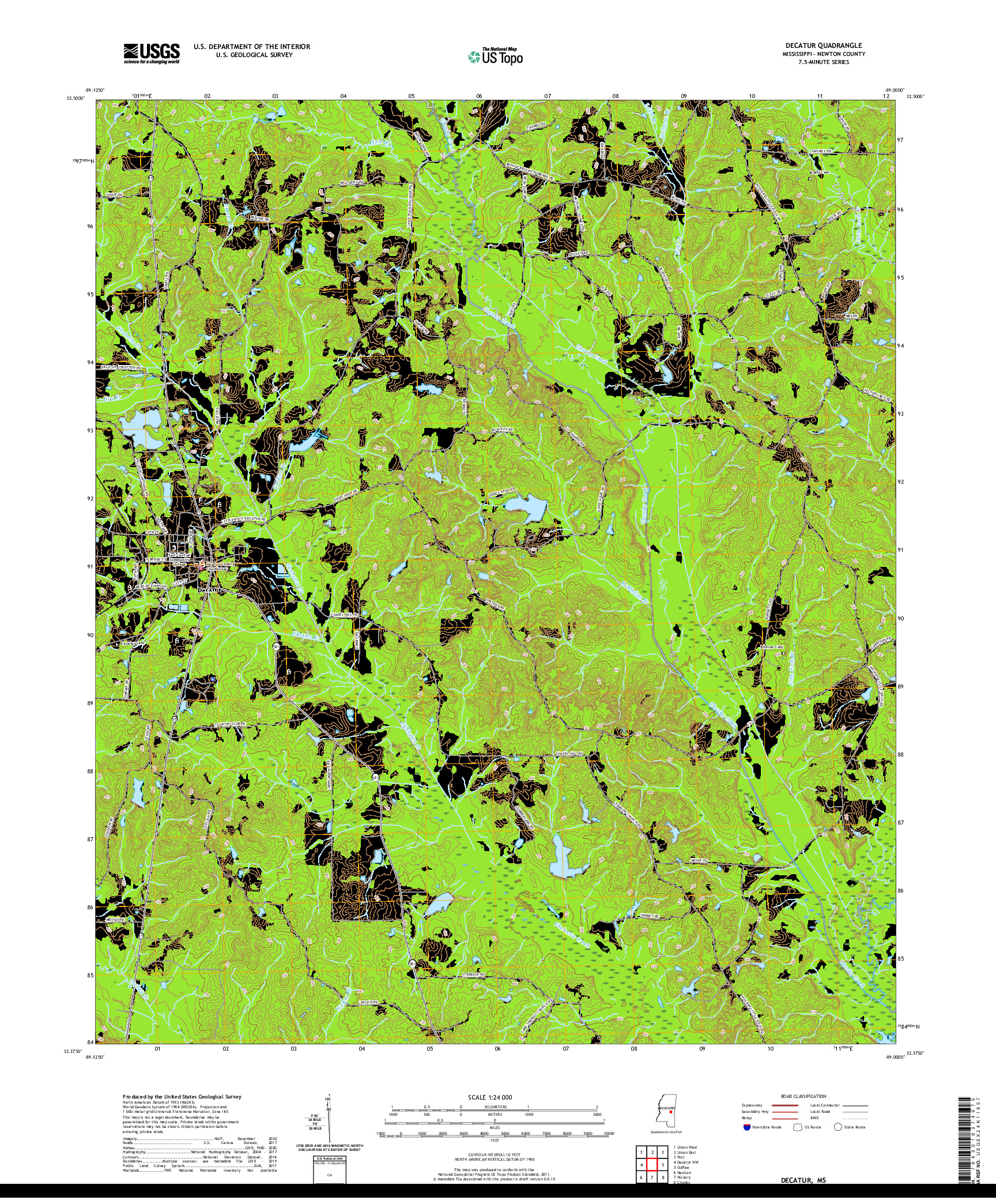 USGS US TOPO 7.5-MINUTE MAP FOR DECATUR, MS 2020