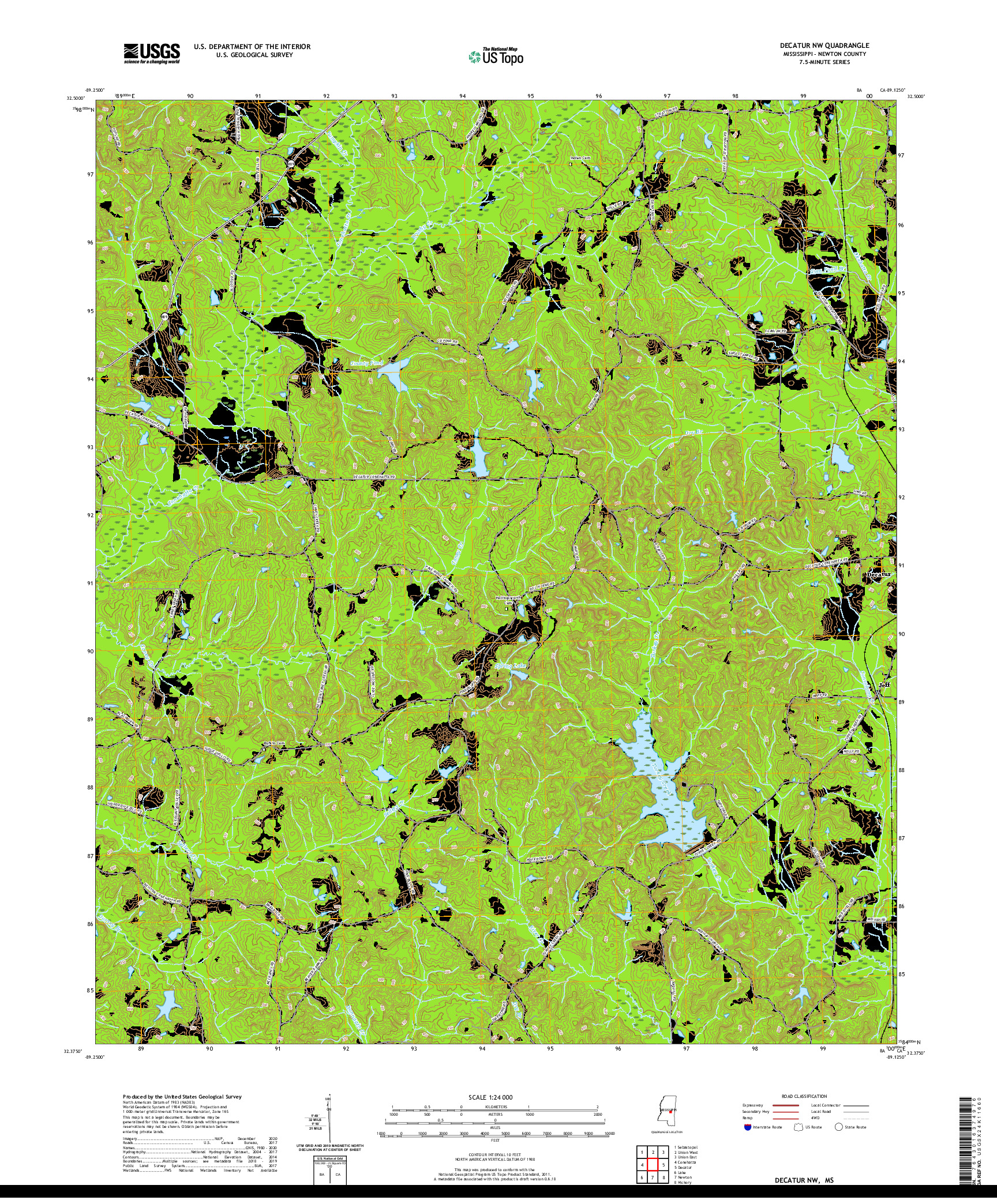 USGS US TOPO 7.5-MINUTE MAP FOR DECATUR NW, MS 2020
