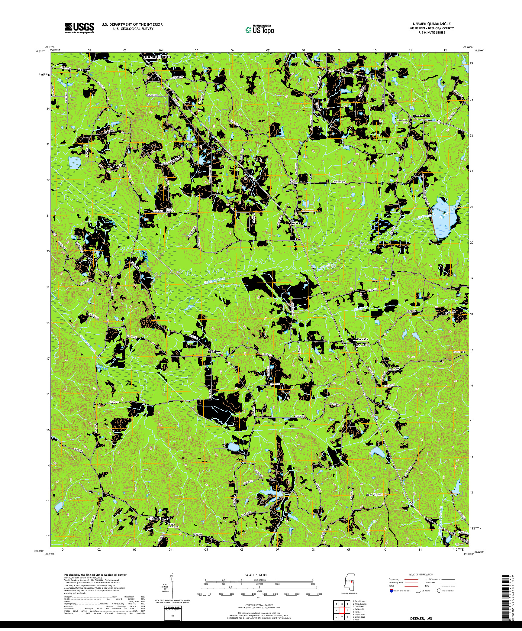 USGS US TOPO 7.5-MINUTE MAP FOR DEEMER, MS 2020