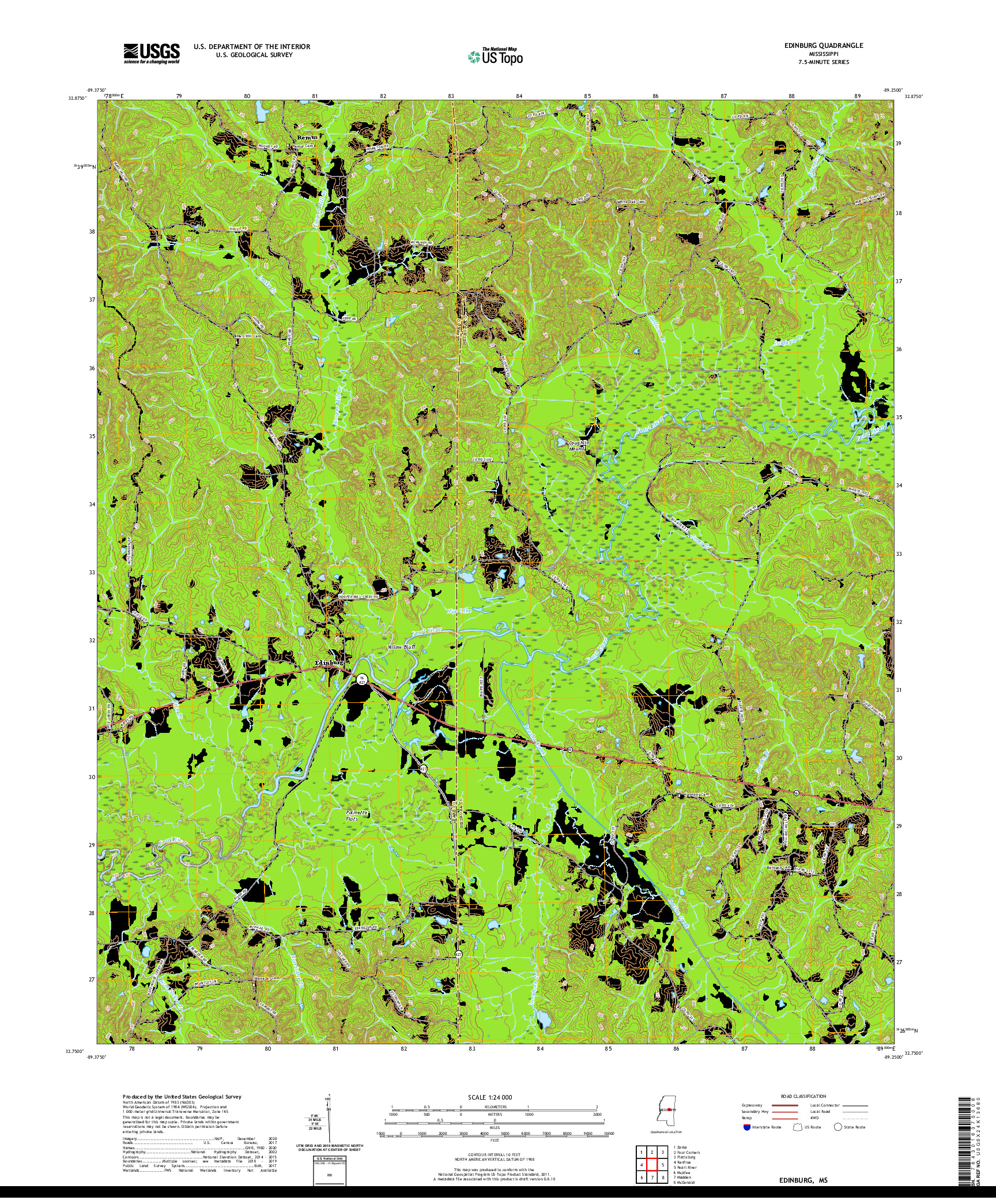 USGS US TOPO 7.5-MINUTE MAP FOR EDINBURG, MS 2020
