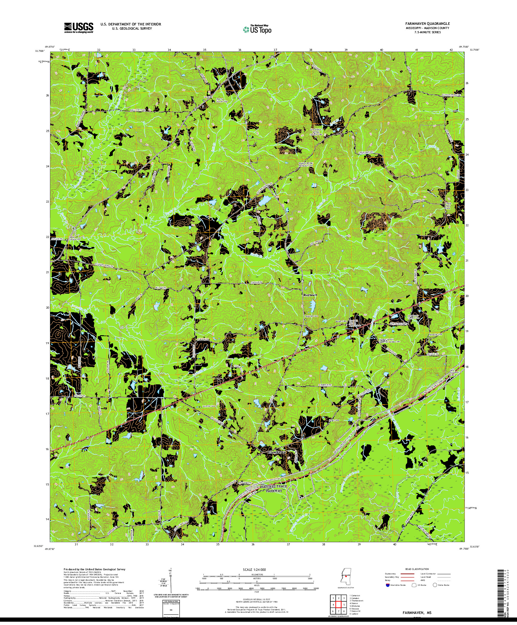 USGS US TOPO 7.5-MINUTE MAP FOR FARMHAVEN, MS 2020