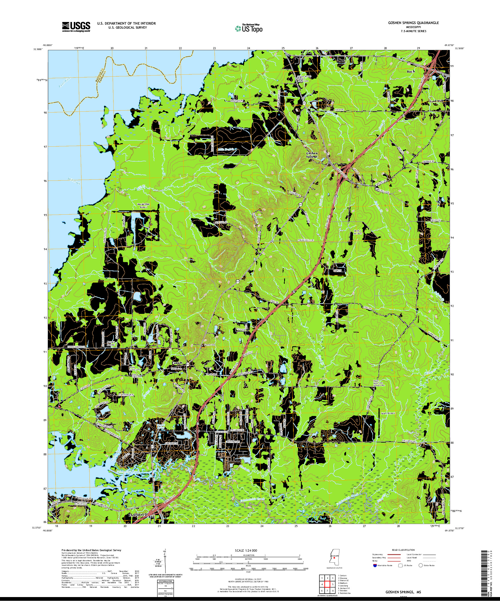 USGS US TOPO 7.5-MINUTE MAP FOR GOSHEN SPRINGS, MS 2020