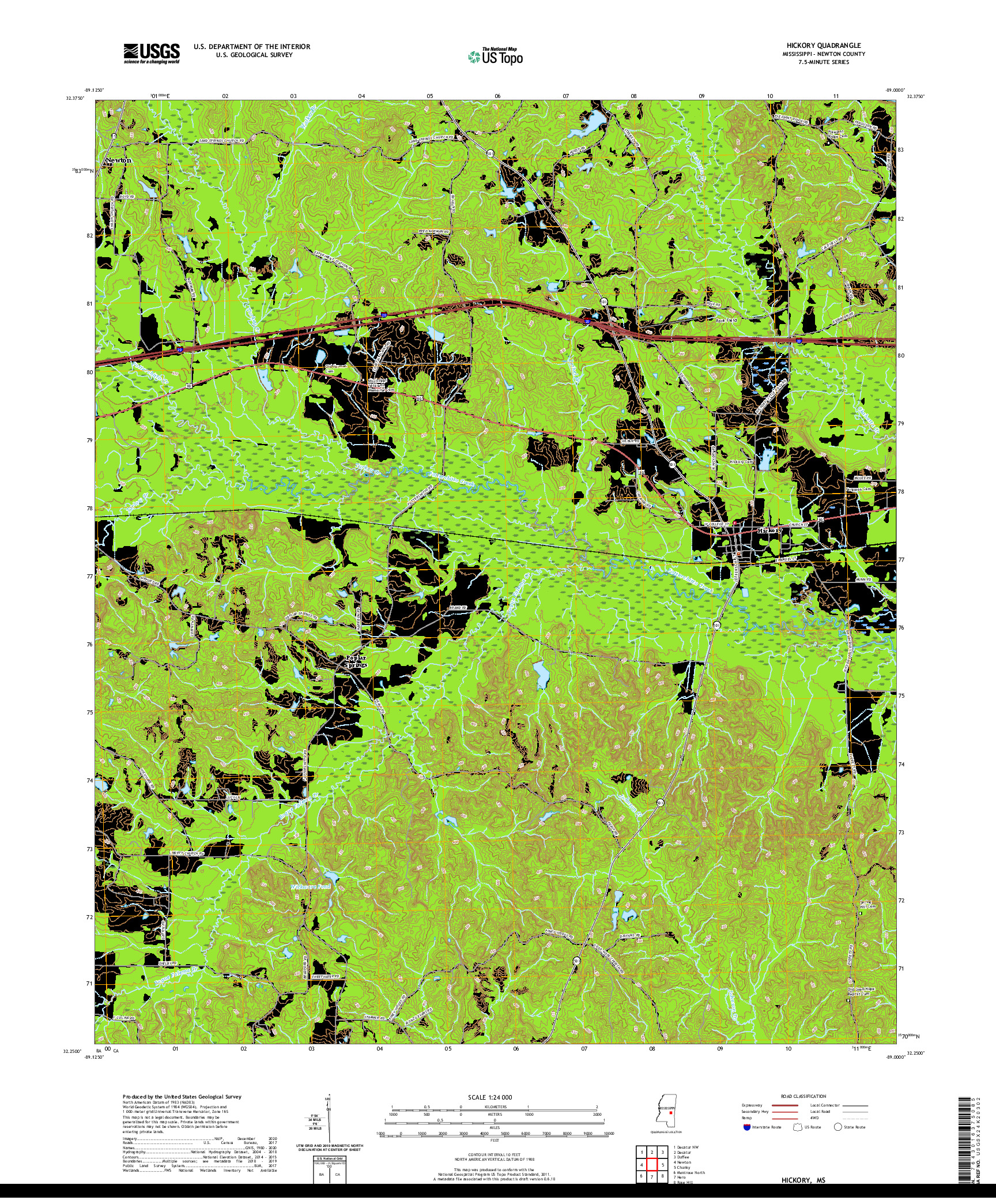 USGS US TOPO 7.5-MINUTE MAP FOR HICKORY, MS 2020