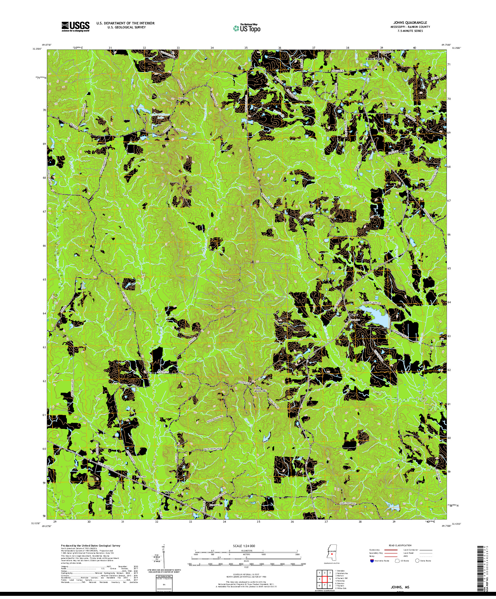 USGS US TOPO 7.5-MINUTE MAP FOR JOHNS, MS 2020