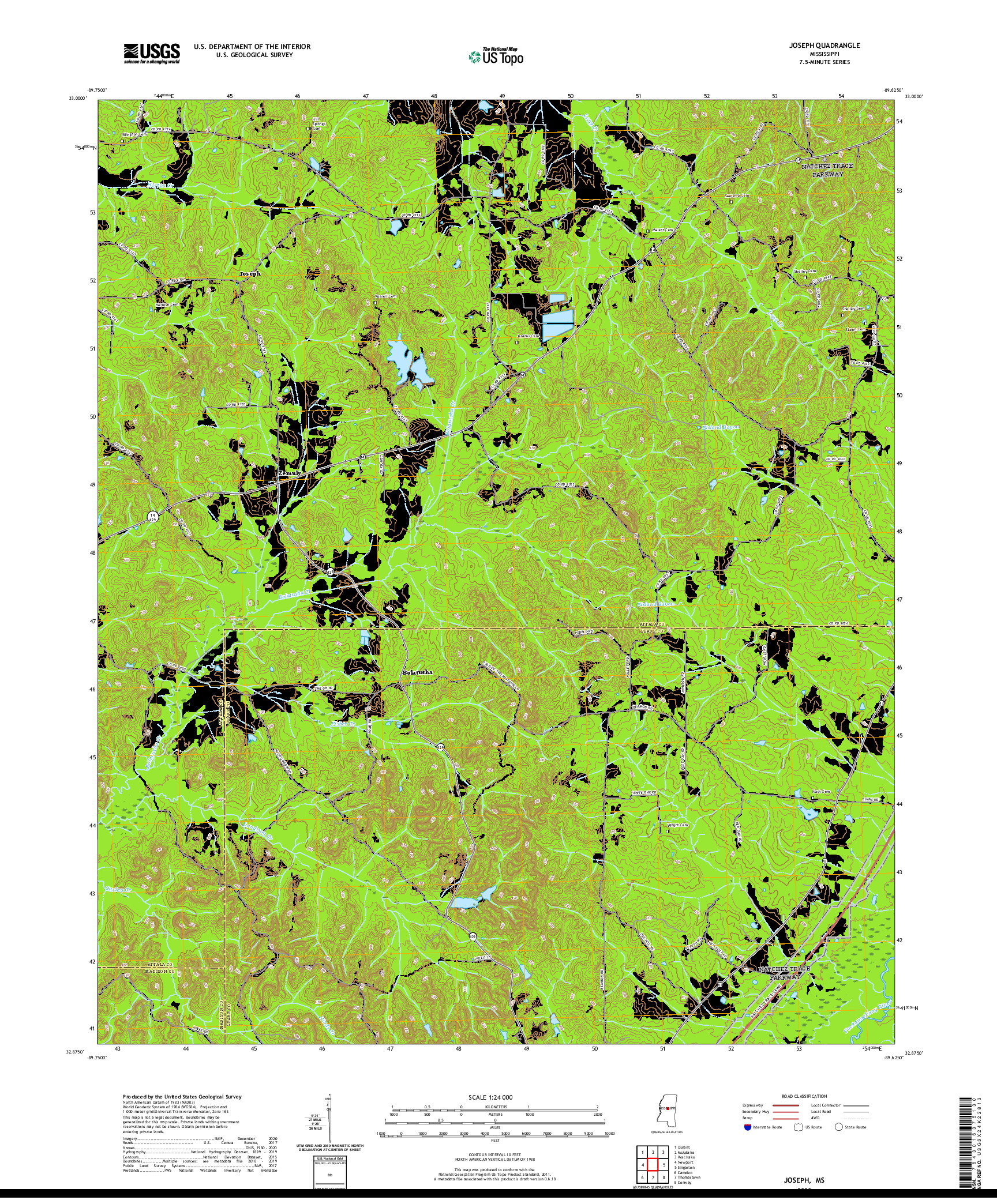 USGS US TOPO 7.5-MINUTE MAP FOR JOSEPH, MS 2020