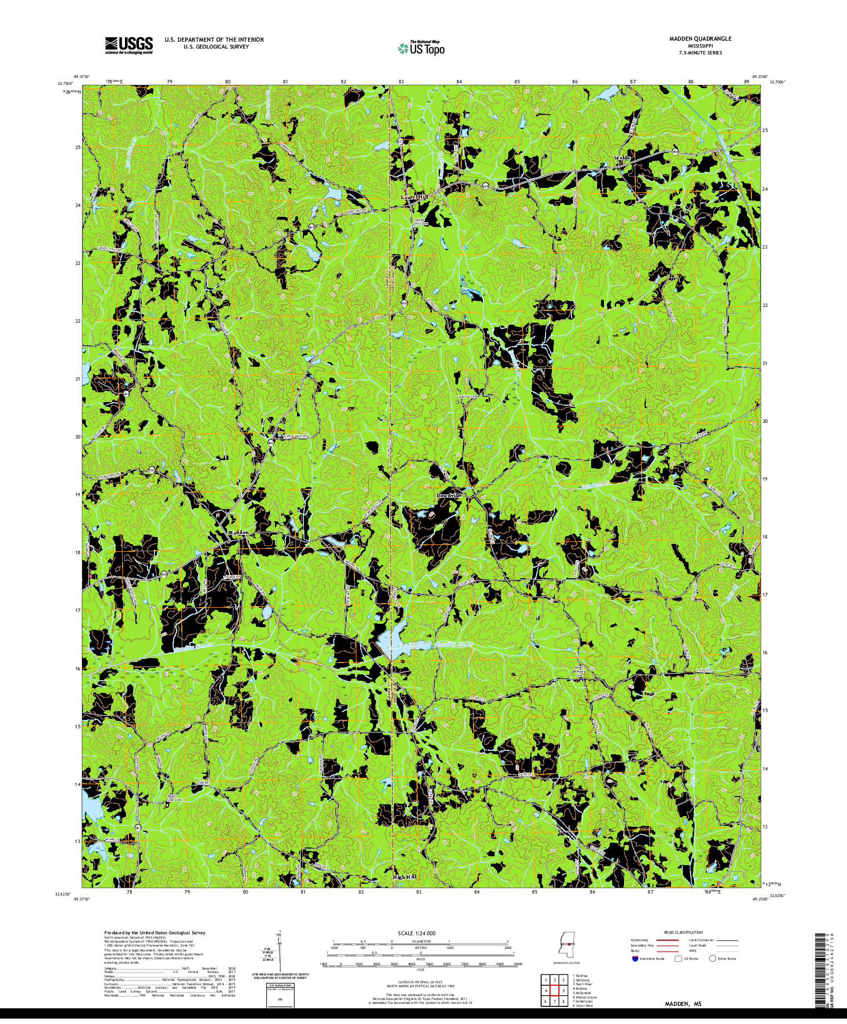 USGS US TOPO 7.5-MINUTE MAP FOR MADDEN, MS 2020