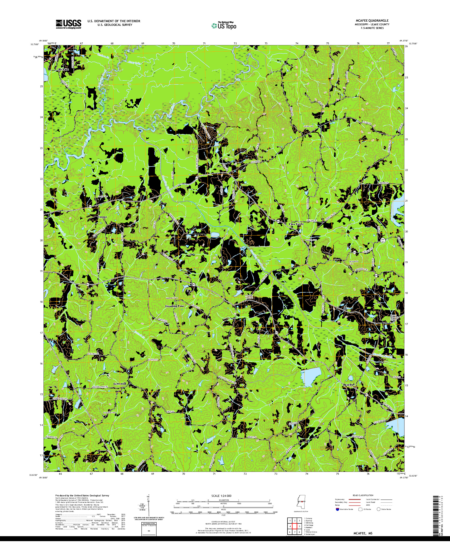 USGS US TOPO 7.5-MINUTE MAP FOR MCAFEE, MS 2020