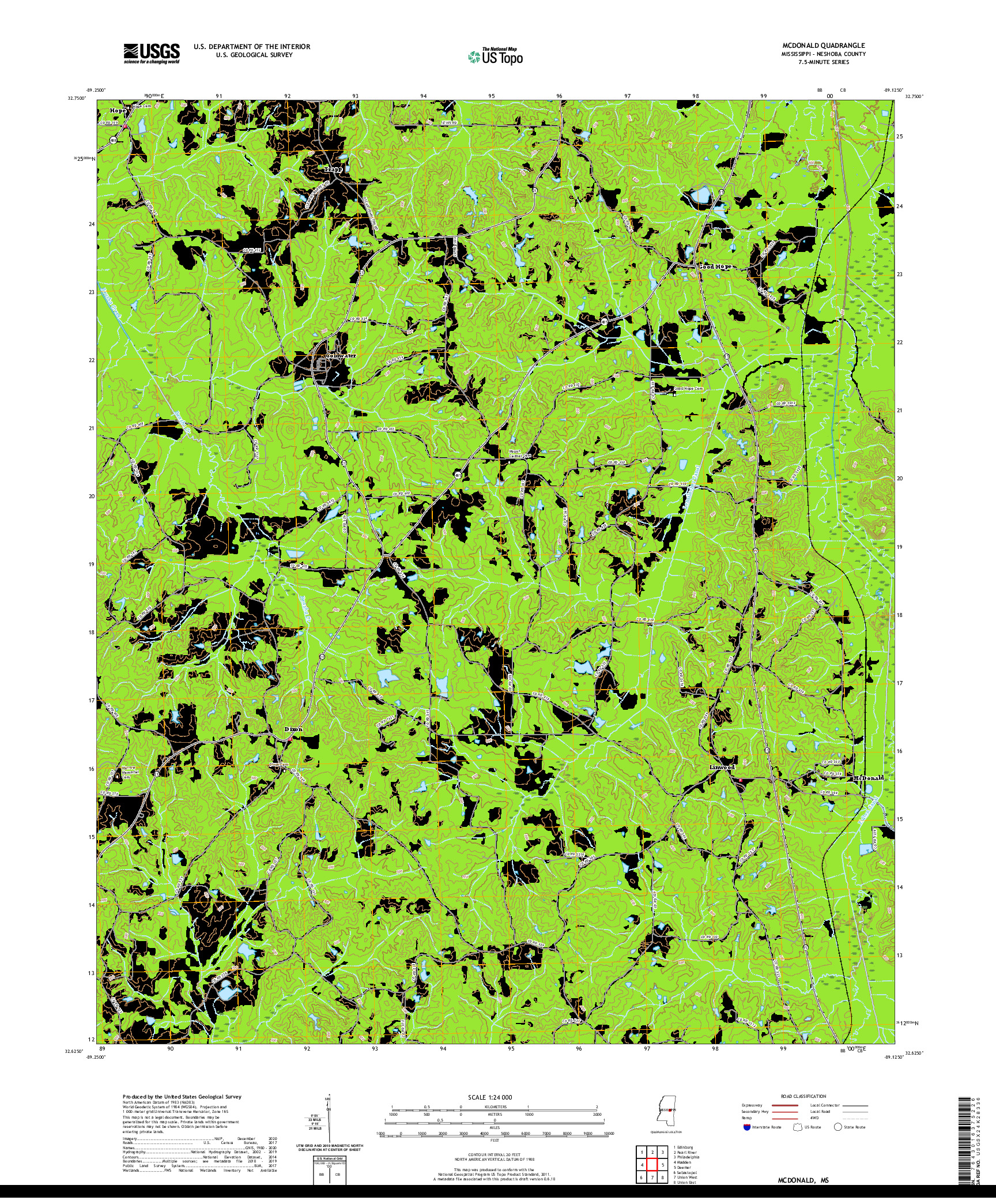 USGS US TOPO 7.5-MINUTE MAP FOR MCDONALD, MS 2020