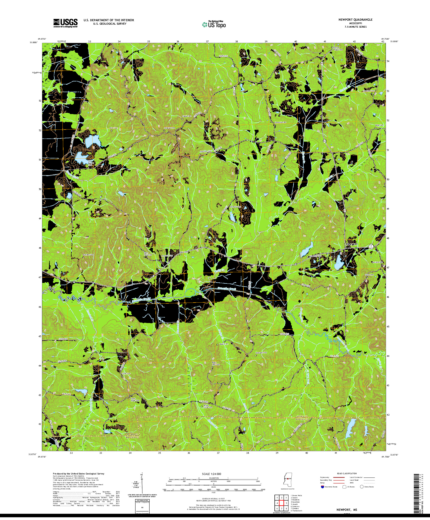 USGS US TOPO 7.5-MINUTE MAP FOR NEWPORT, MS 2020