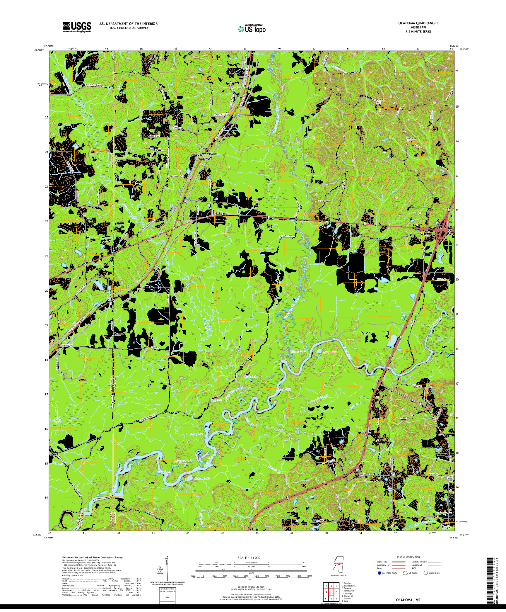USGS US TOPO 7.5-MINUTE MAP FOR OFAHOMA, MS 2020