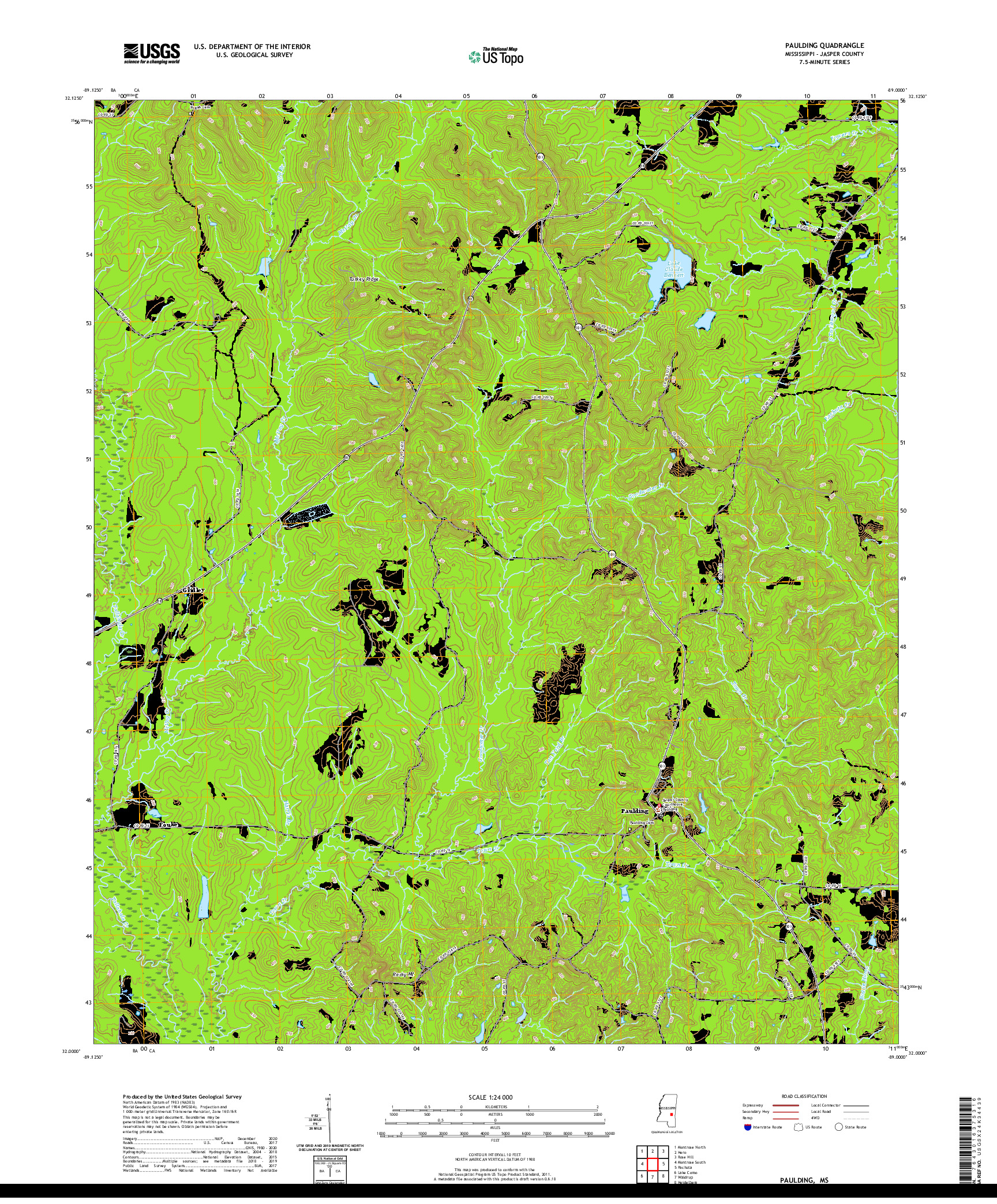 USGS US TOPO 7.5-MINUTE MAP FOR PAULDING, MS 2020