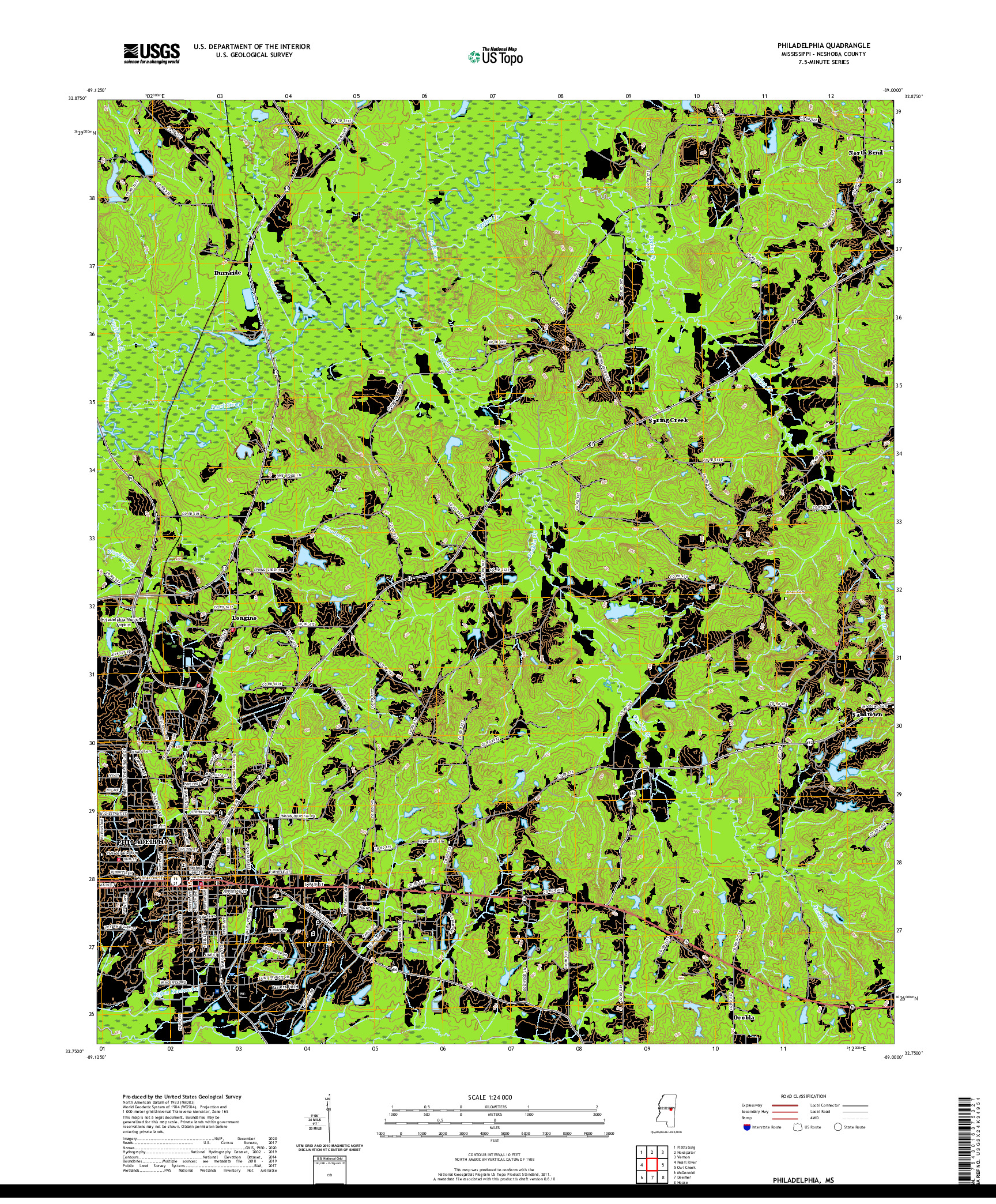 USGS US TOPO 7.5-MINUTE MAP FOR PHILADELPHIA, MS 2020