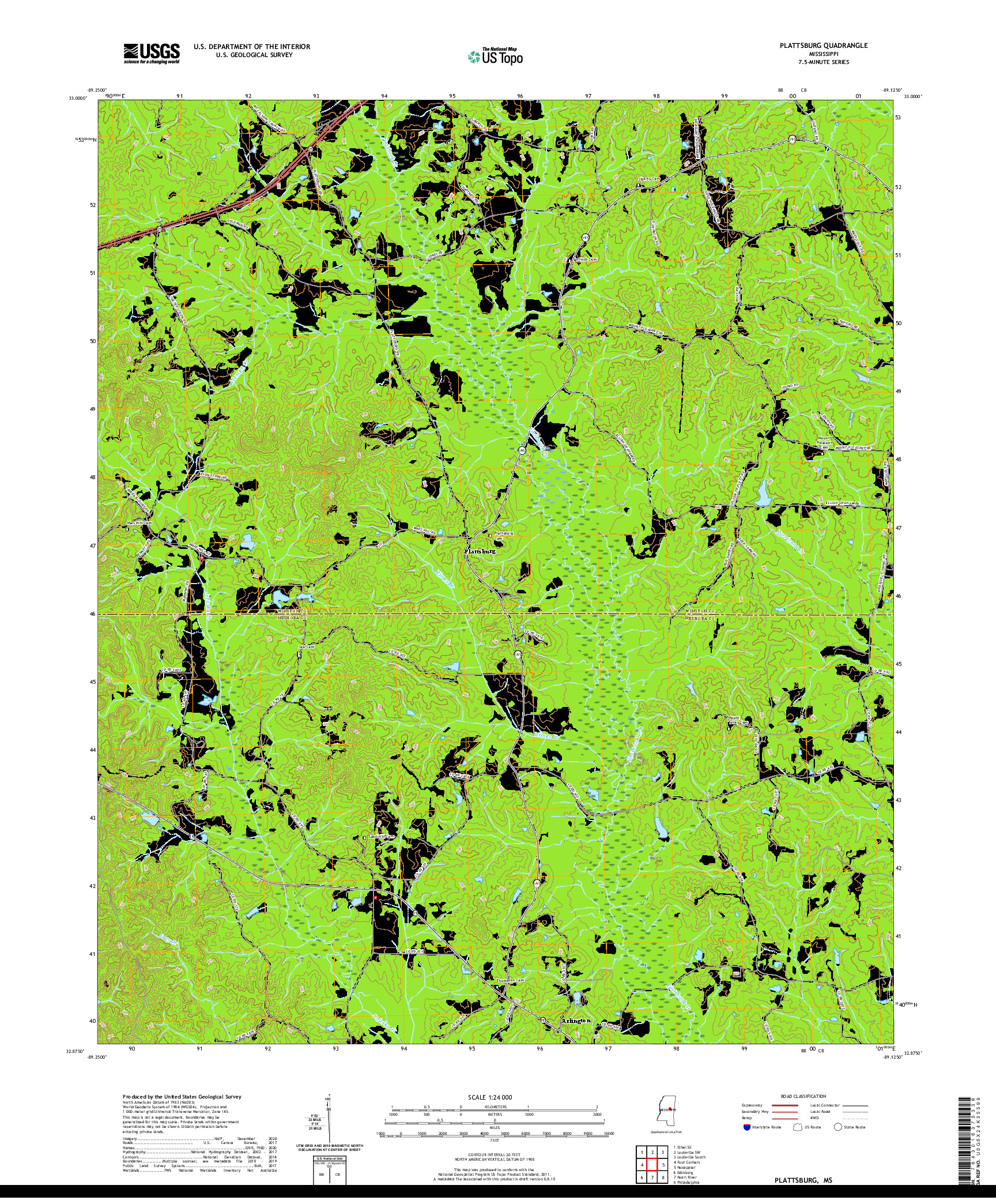 USGS US TOPO 7.5-MINUTE MAP FOR PLATTSBURG, MS 2020