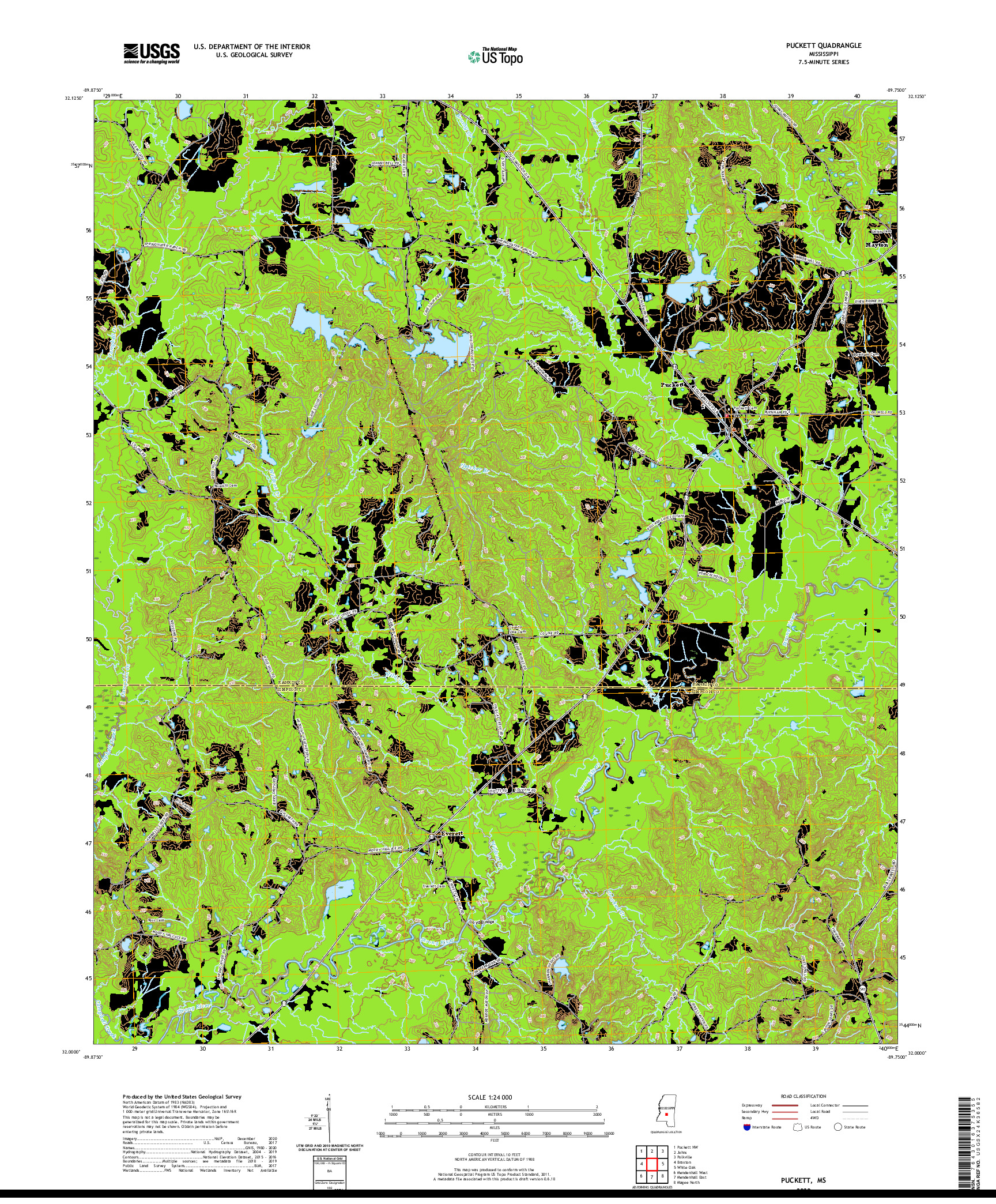 USGS US TOPO 7.5-MINUTE MAP FOR PUCKETT, MS 2020
