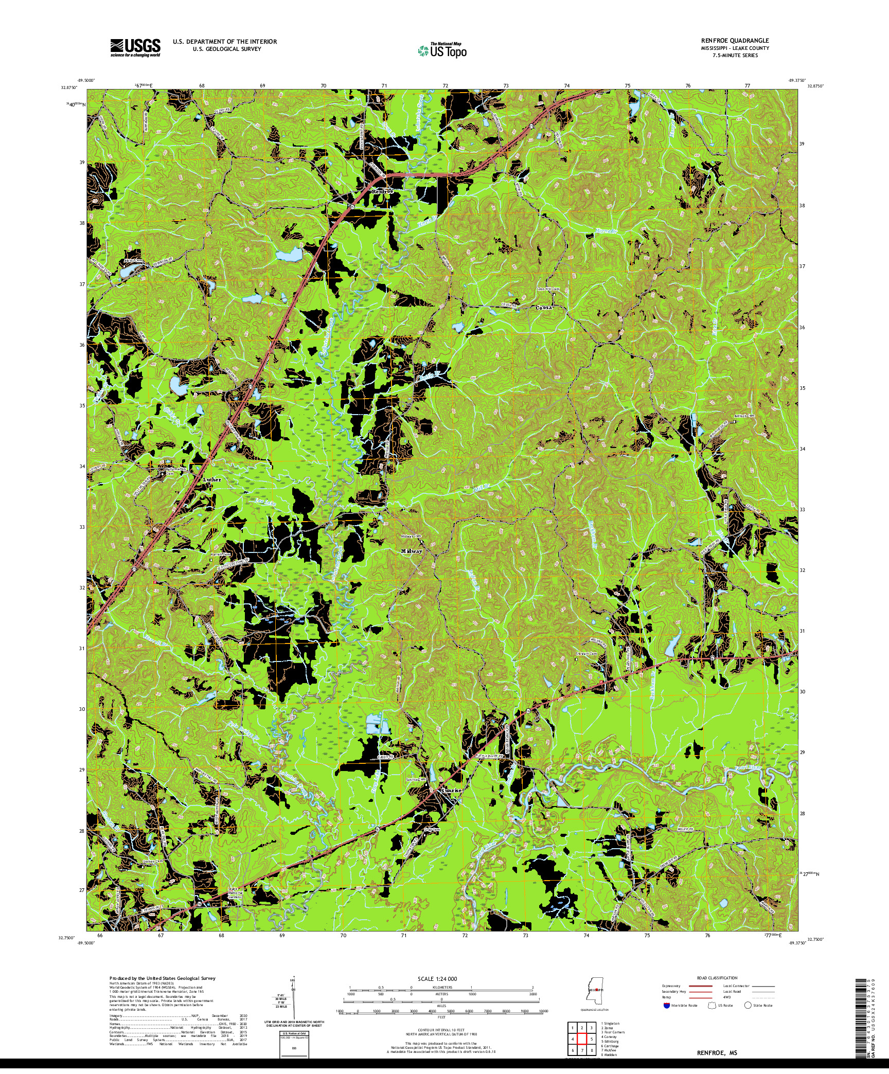 USGS US TOPO 7.5-MINUTE MAP FOR RENFROE, MS 2020