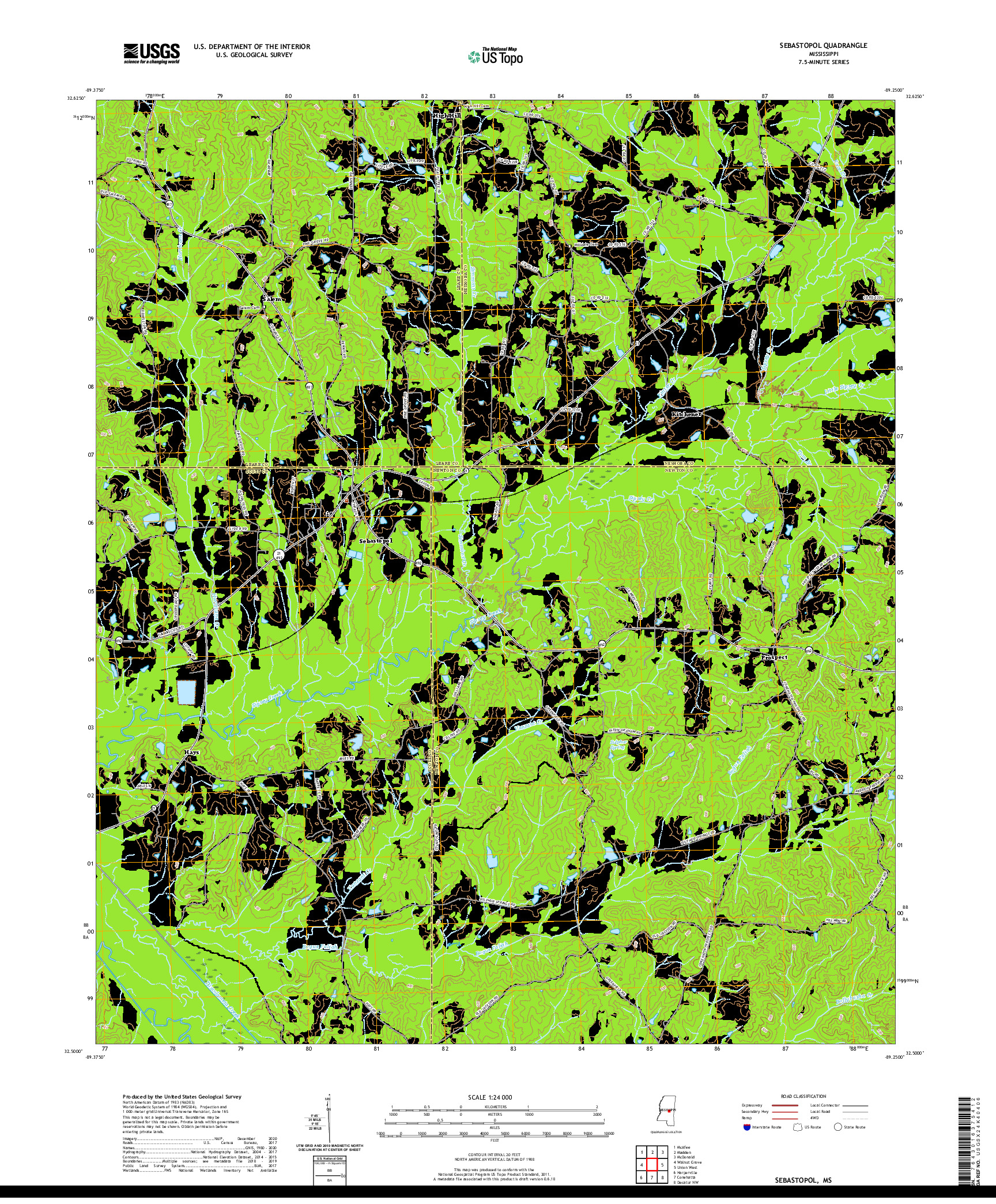 USGS US TOPO 7.5-MINUTE MAP FOR SEBASTOPOL, MS 2020