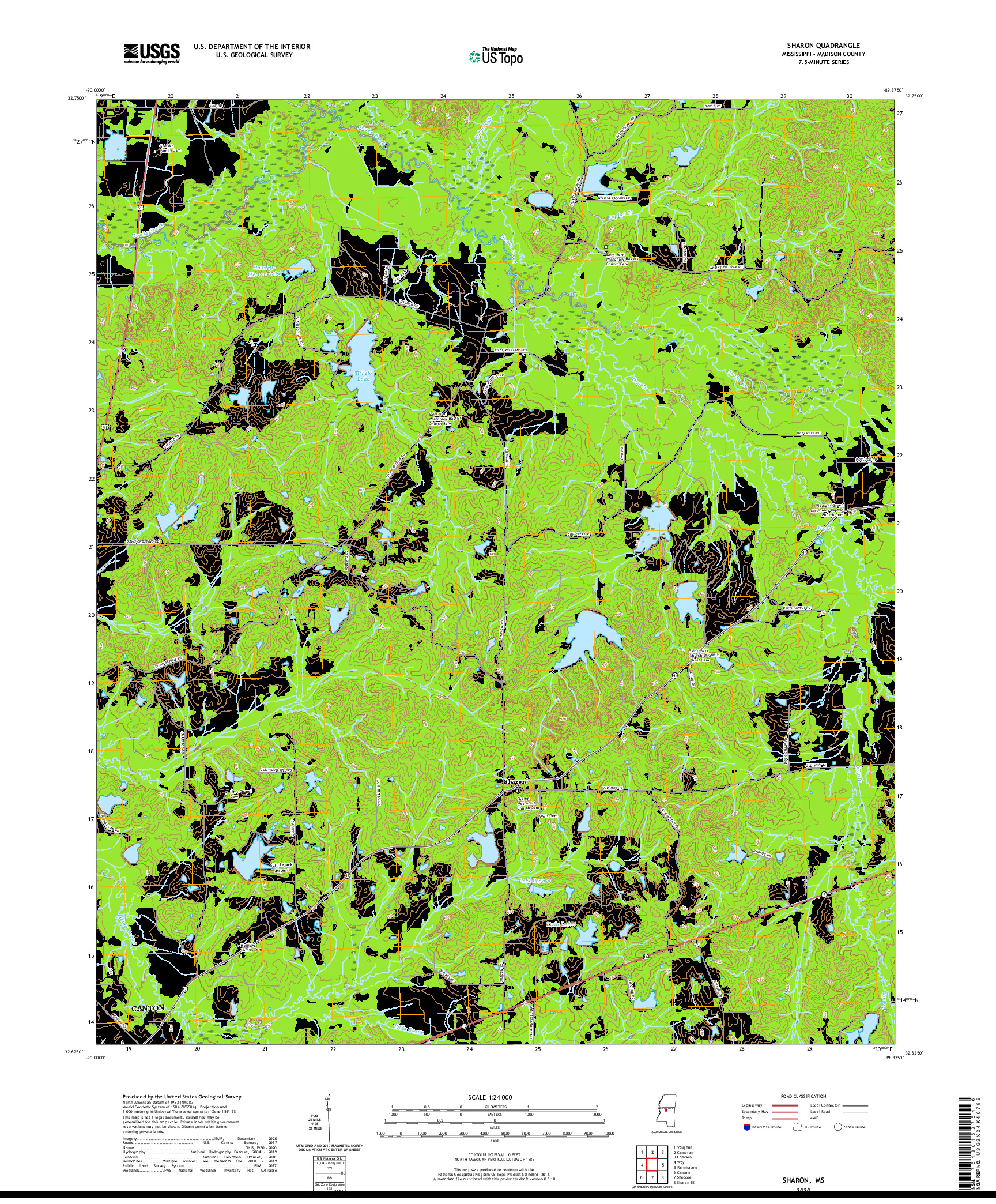 USGS US TOPO 7.5-MINUTE MAP FOR SHARON, MS 2020