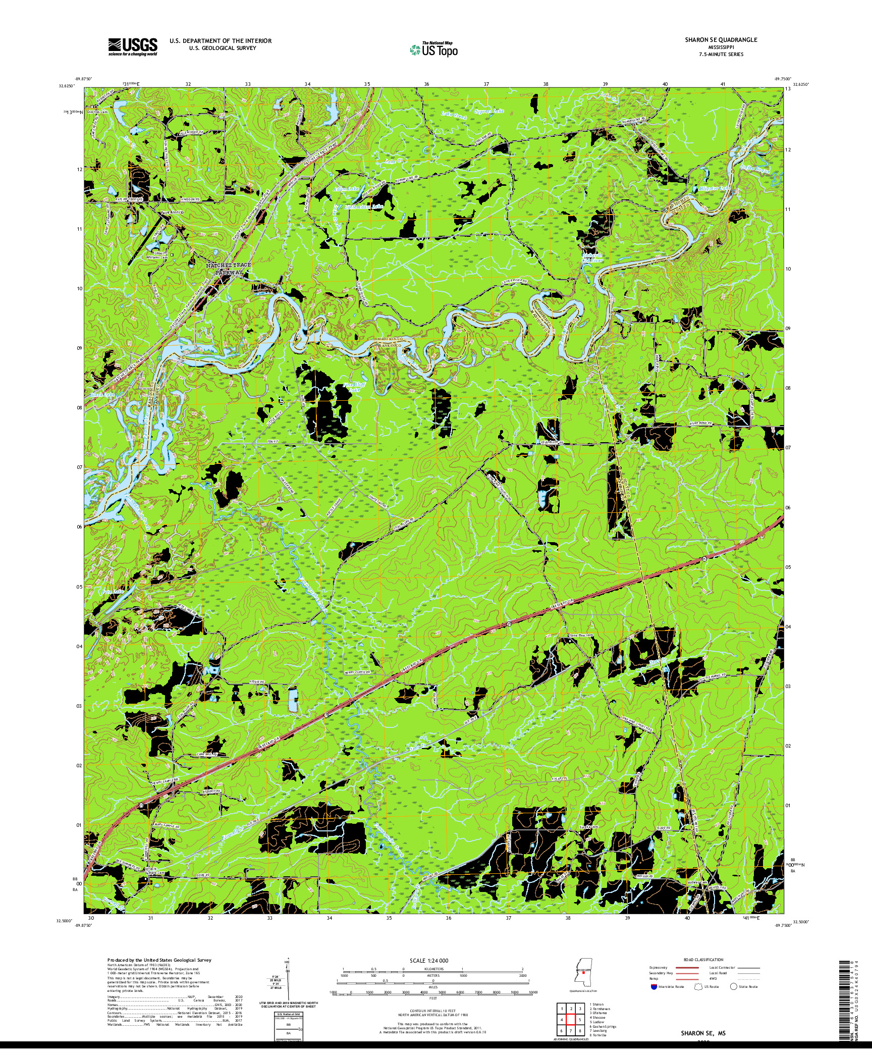 USGS US TOPO 7.5-MINUTE MAP FOR SHARON SE, MS 2020