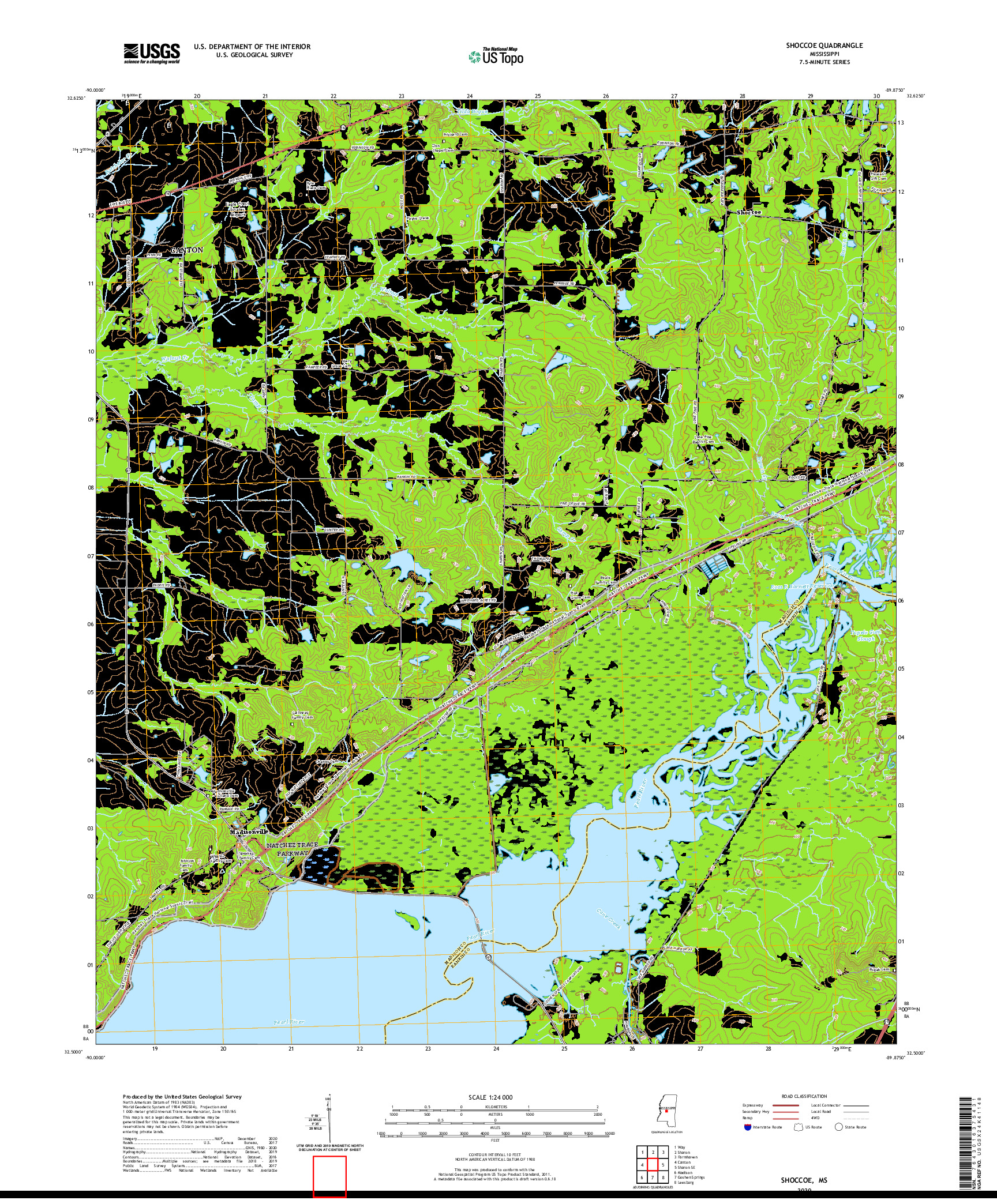 USGS US TOPO 7.5-MINUTE MAP FOR SHOCCOE, MS 2020