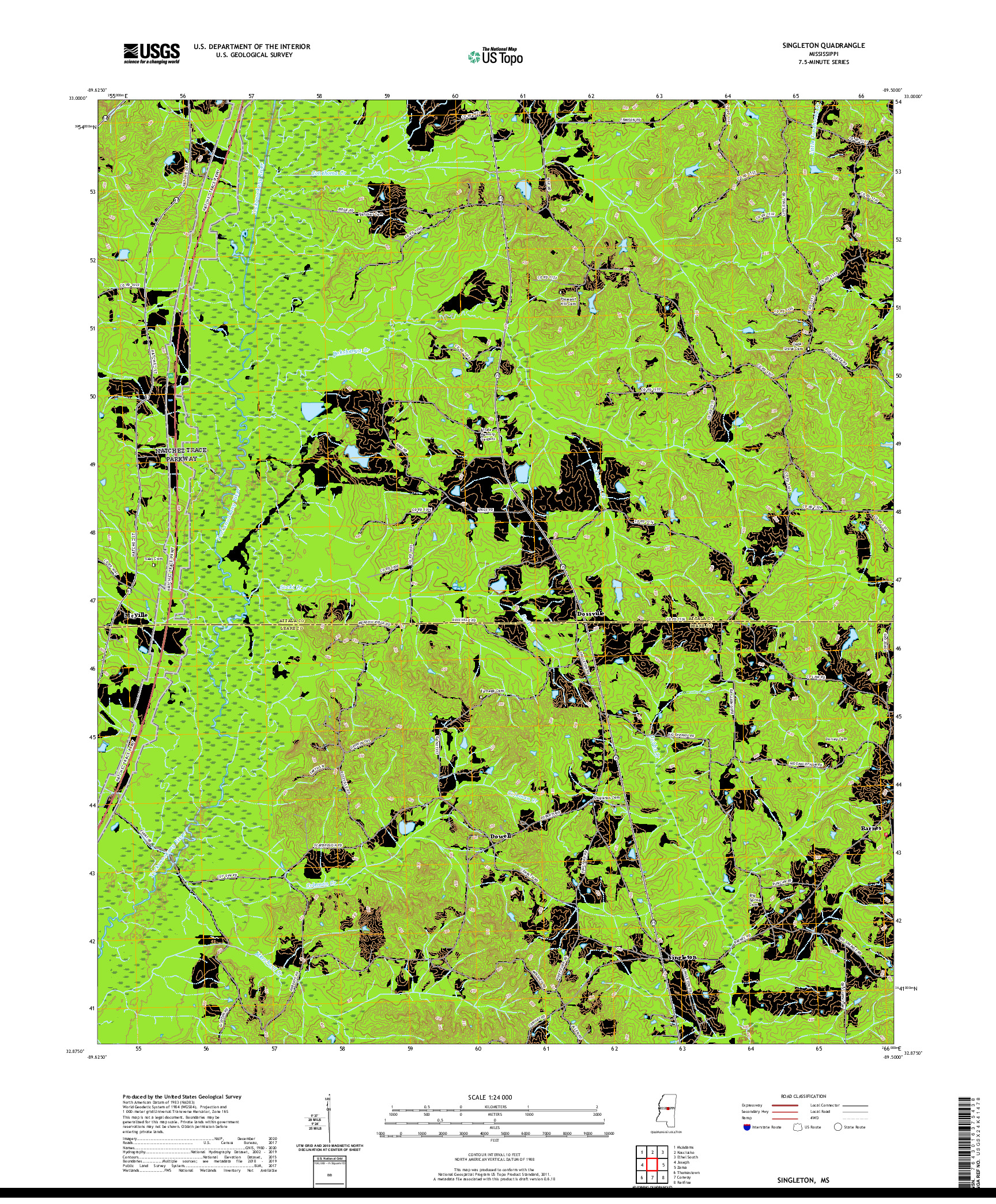 USGS US TOPO 7.5-MINUTE MAP FOR SINGLETON, MS 2020