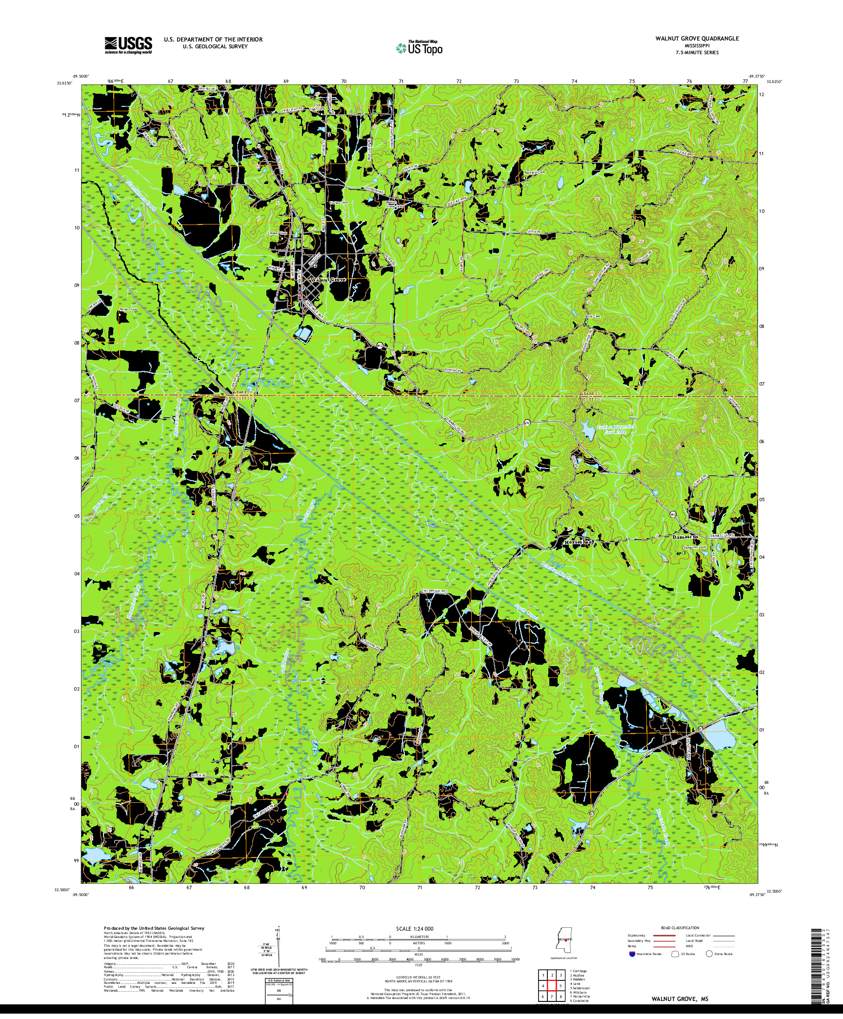 USGS US TOPO 7.5-MINUTE MAP FOR WALNUT GROVE, MS 2020