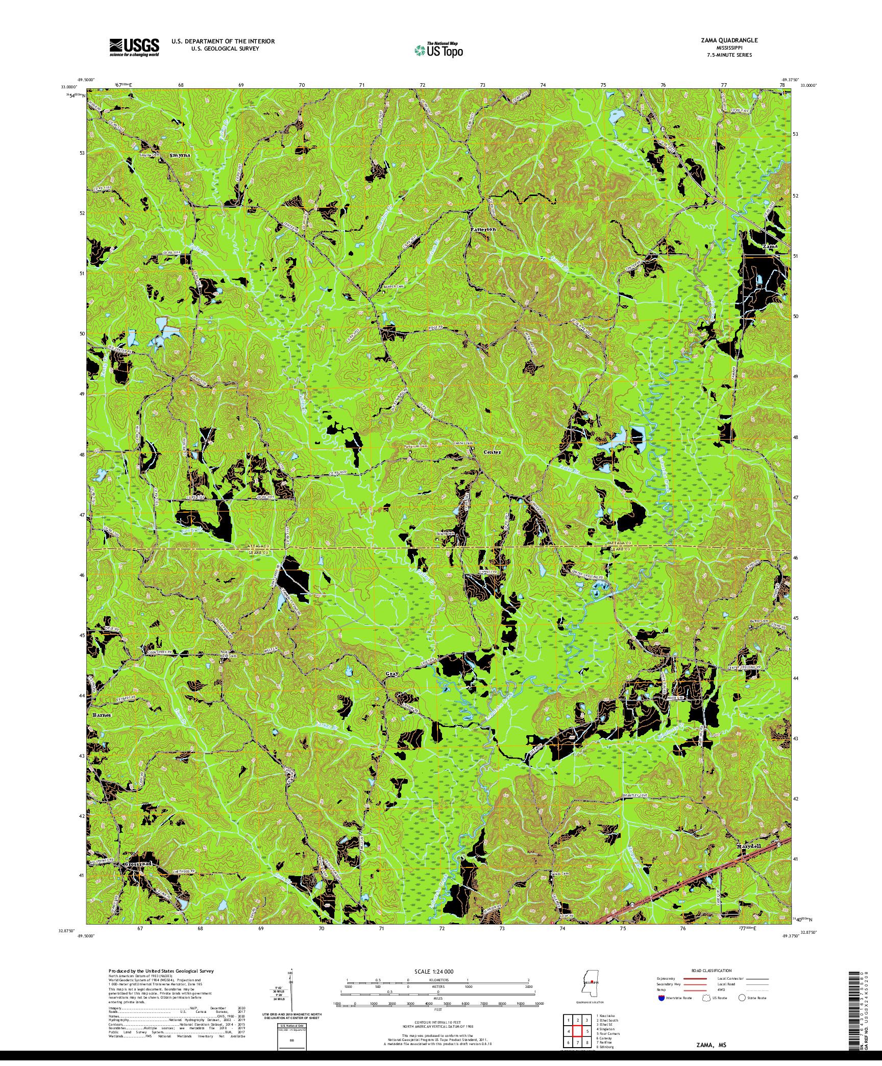 USGS US TOPO 7.5-MINUTE MAP FOR ZAMA, MS 2020