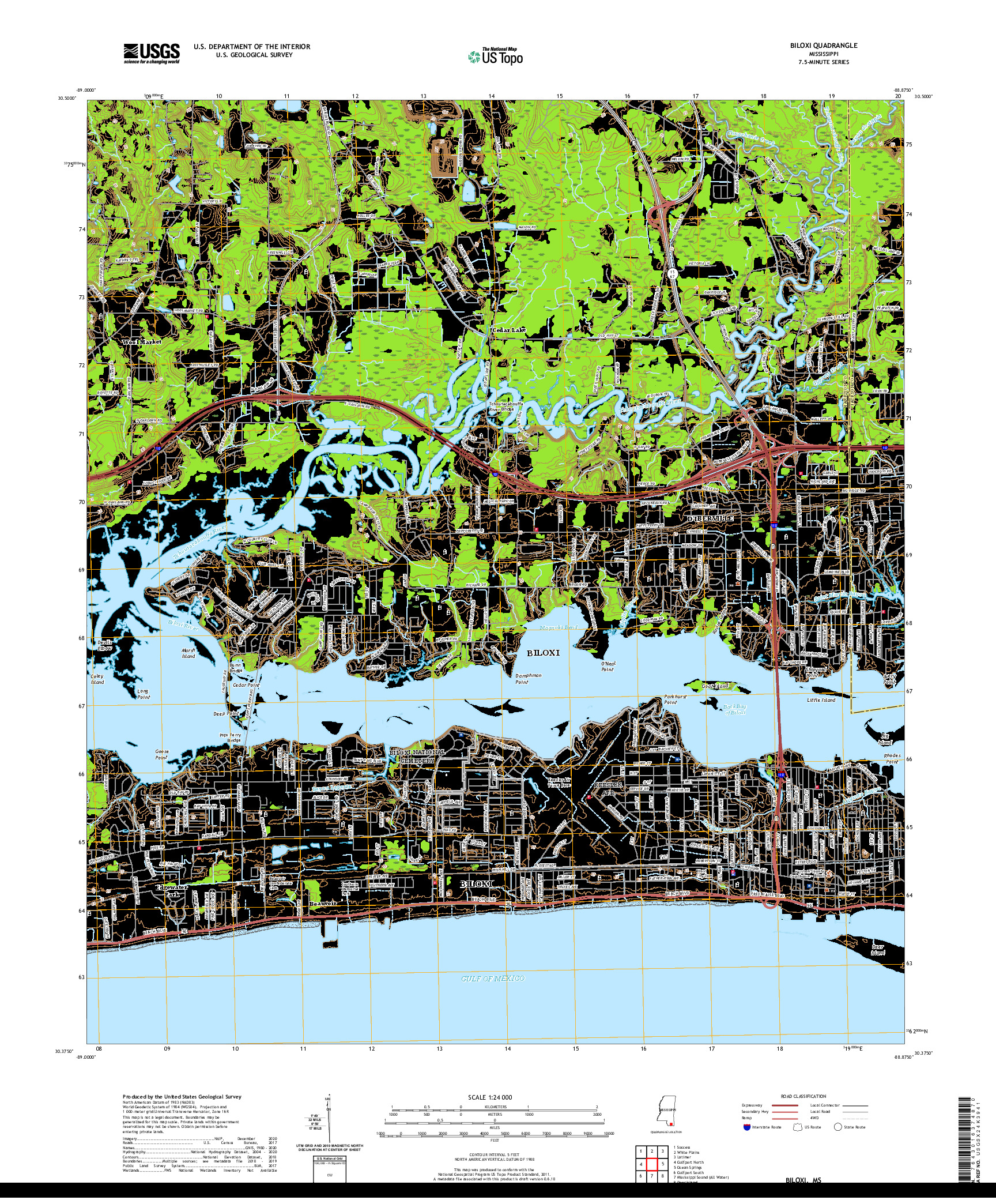 USGS US TOPO 7.5-MINUTE MAP FOR BILOXI, MS 2020