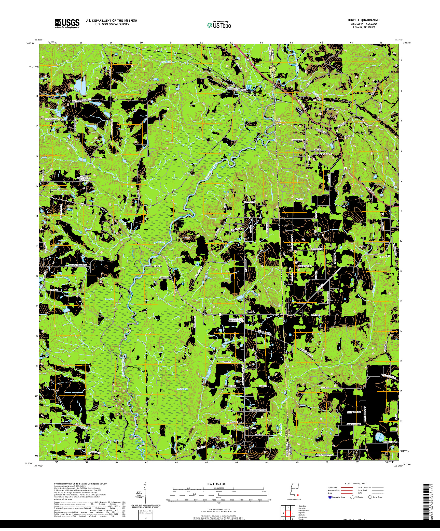 USGS US TOPO 7.5-MINUTE MAP FOR HOWELL, MS,AL 2020