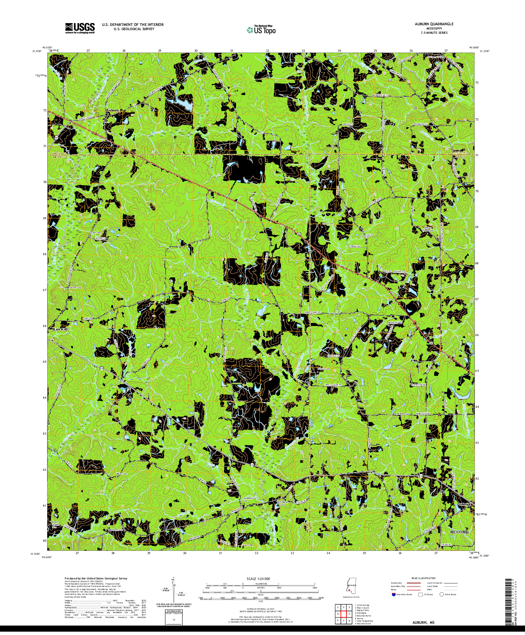 USGS US TOPO 7.5-MINUTE MAP FOR AUBURN, MS 2020