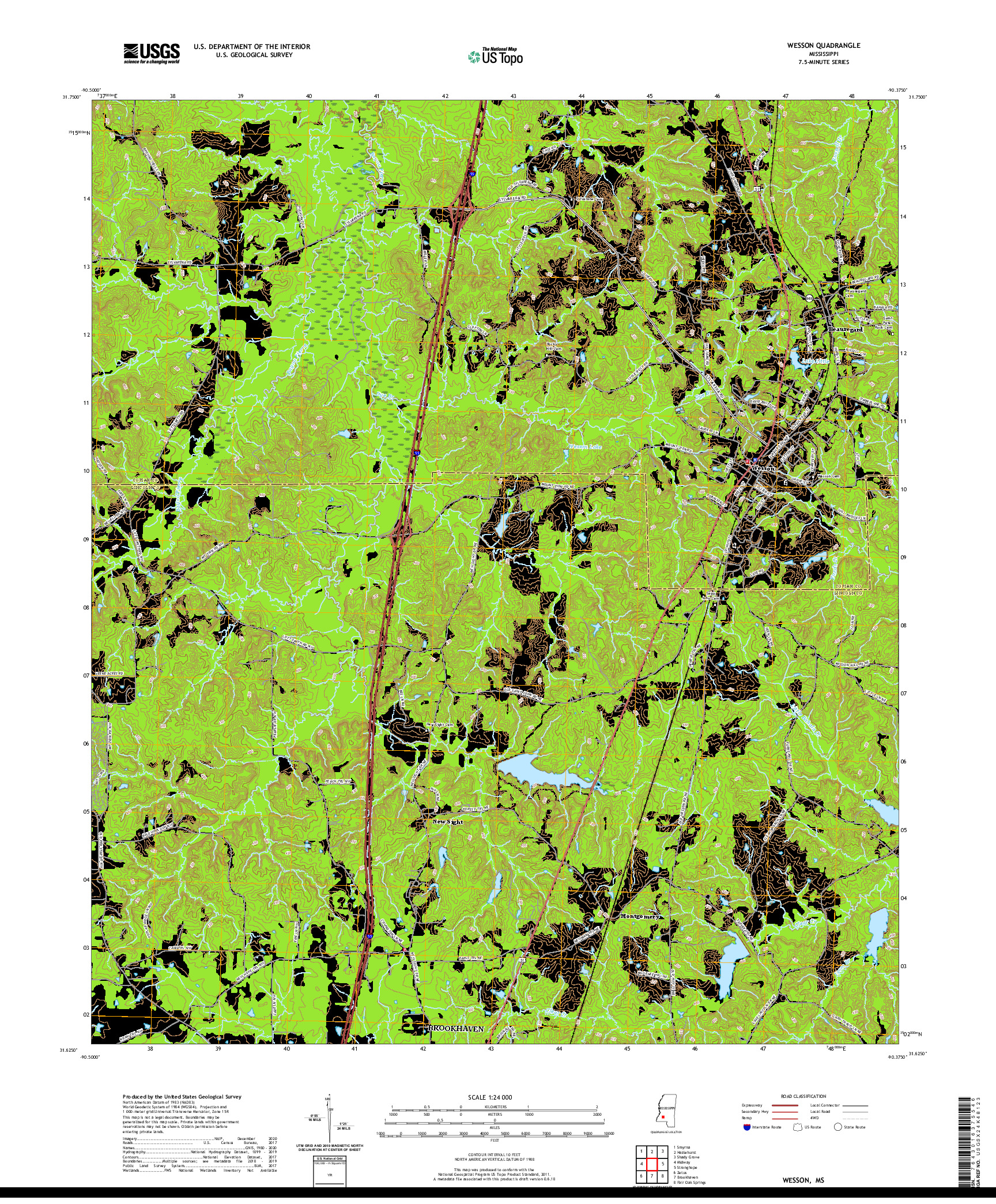 USGS US TOPO 7.5-MINUTE MAP FOR WESSON, MS 2020