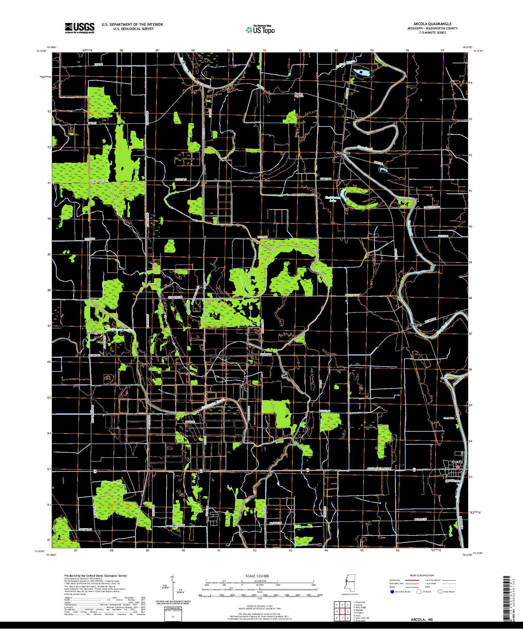 USGS US TOPO 7.5-MINUTE MAP FOR ARCOLA, MS 2020