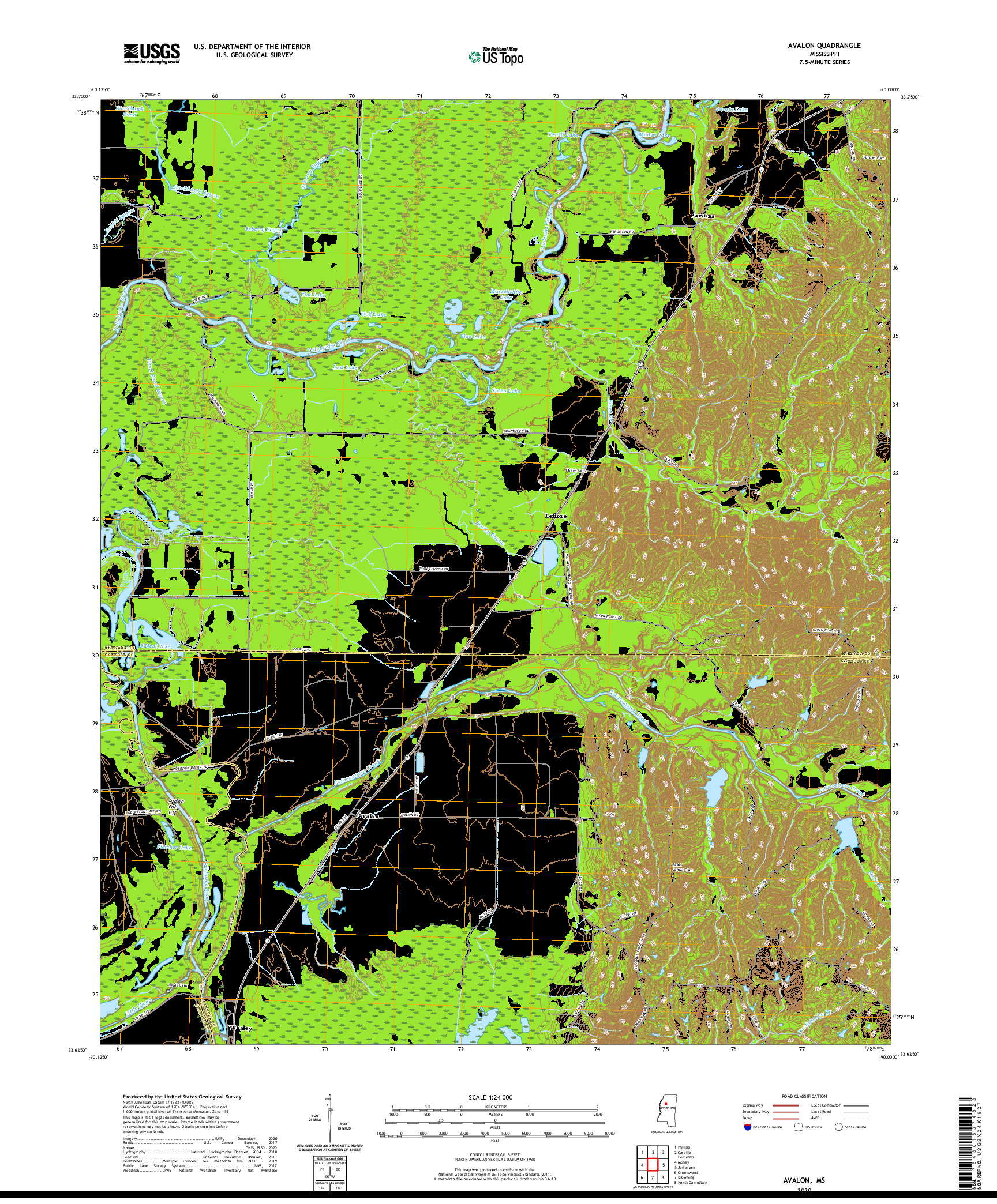 USGS US TOPO 7.5-MINUTE MAP FOR AVALON, MS 2020