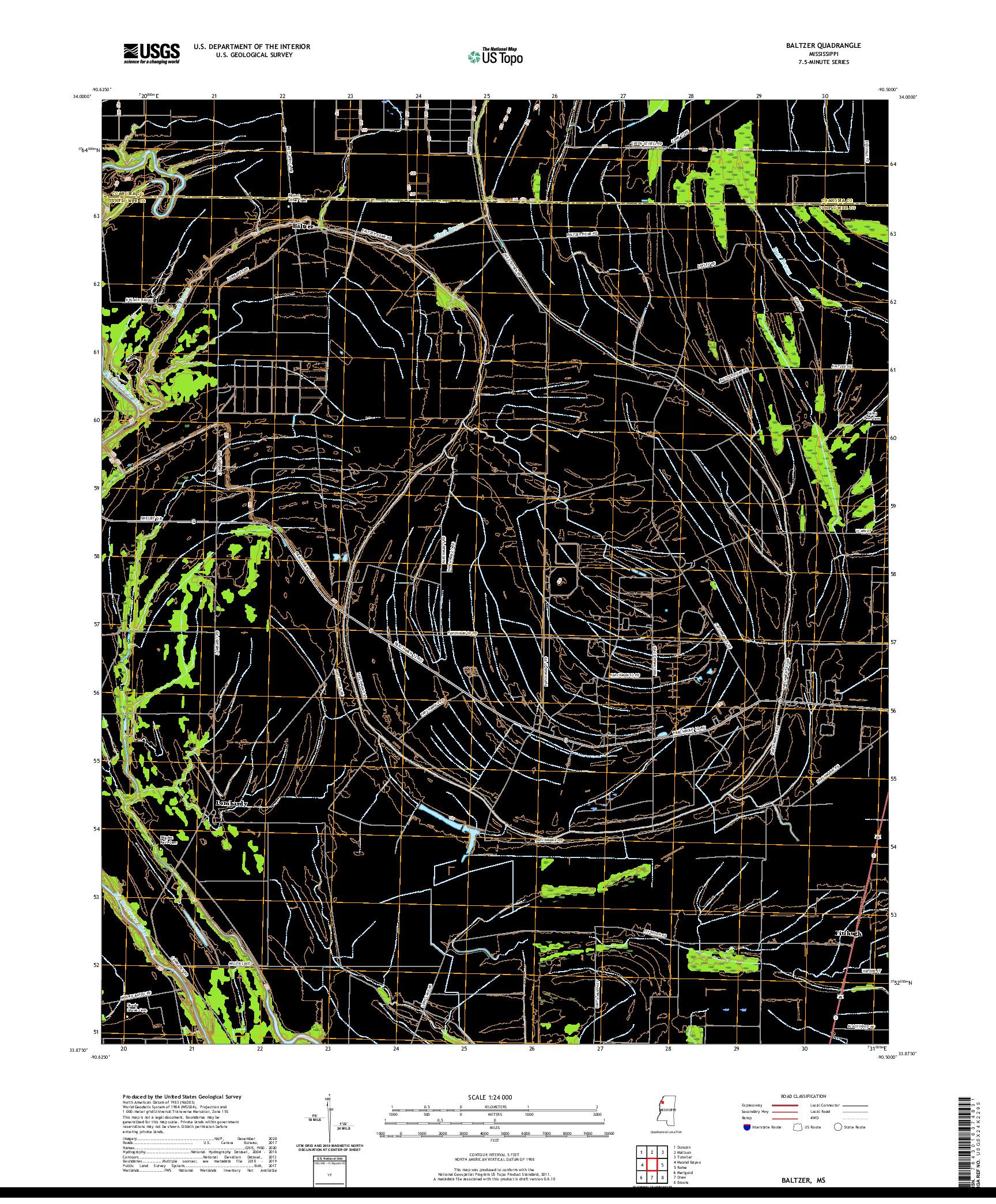 USGS US TOPO 7.5-MINUTE MAP FOR BALTZER, MS 2020