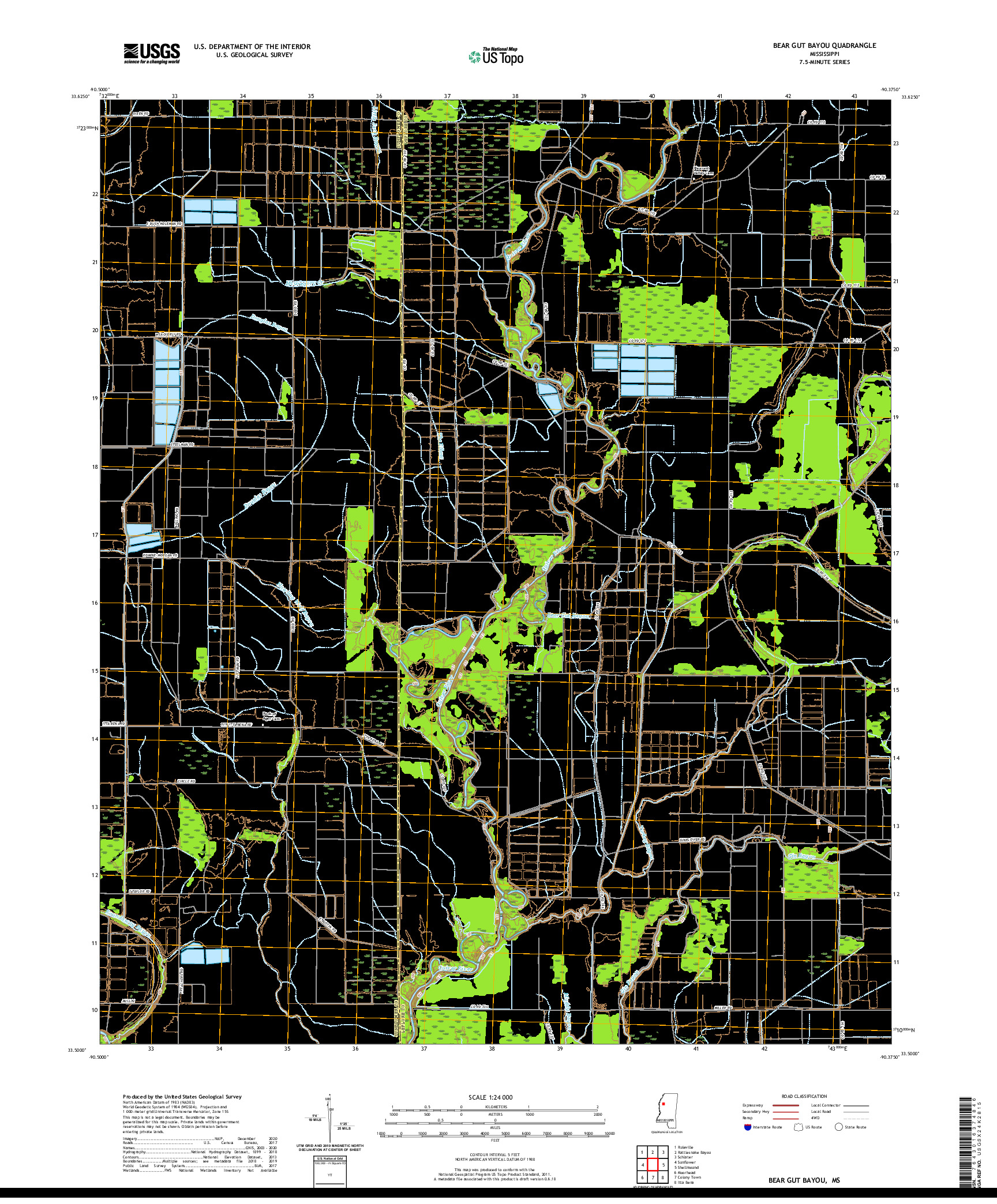 USGS US TOPO 7.5-MINUTE MAP FOR BEAR GUT BAYOU, MS 2020