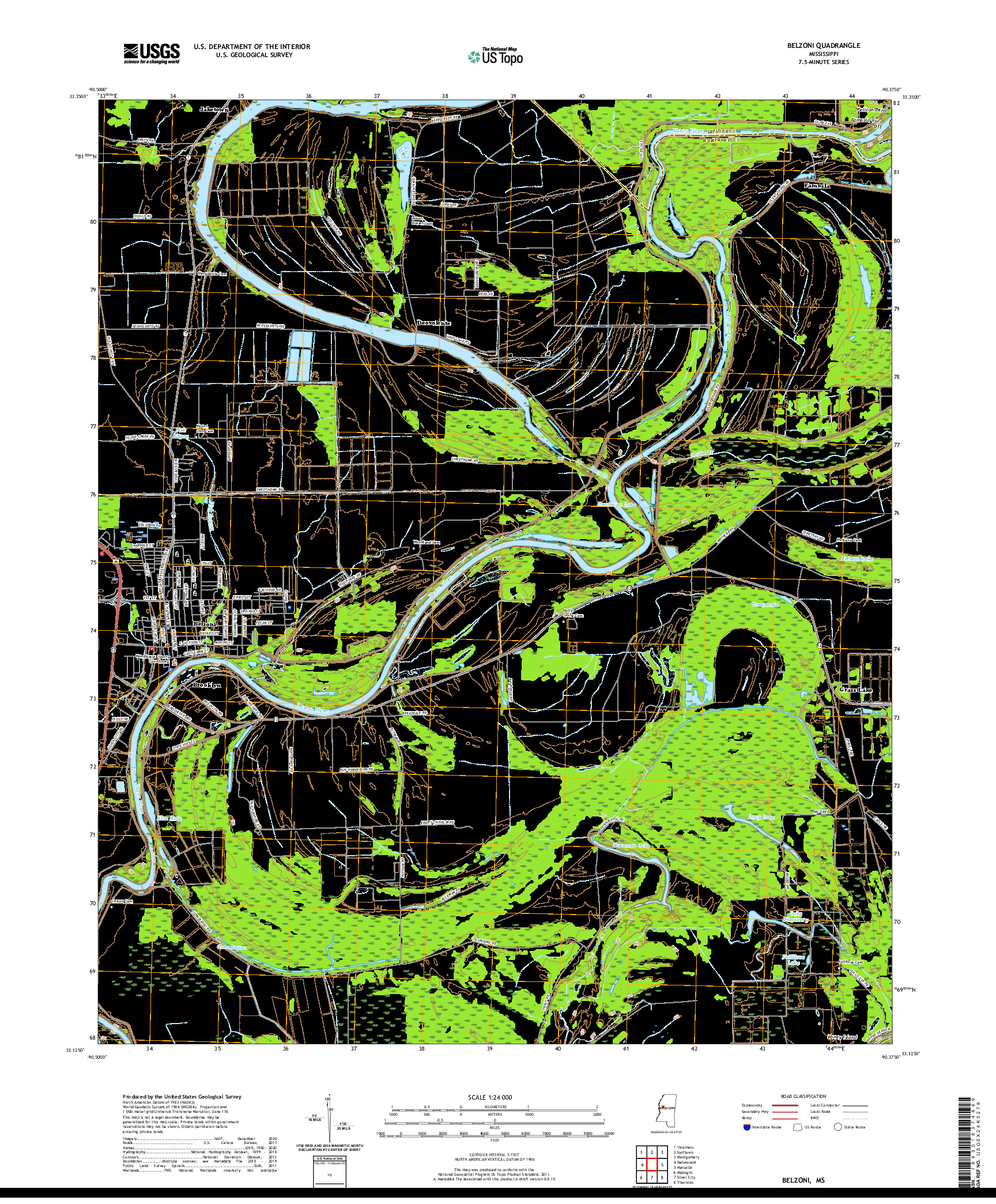 USGS US TOPO 7.5-MINUTE MAP FOR BELZONI, MS 2020