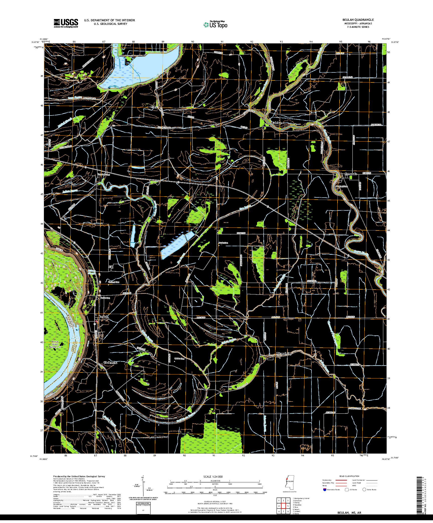 USGS US TOPO 7.5-MINUTE MAP FOR BEULAH, MS,AR 2020