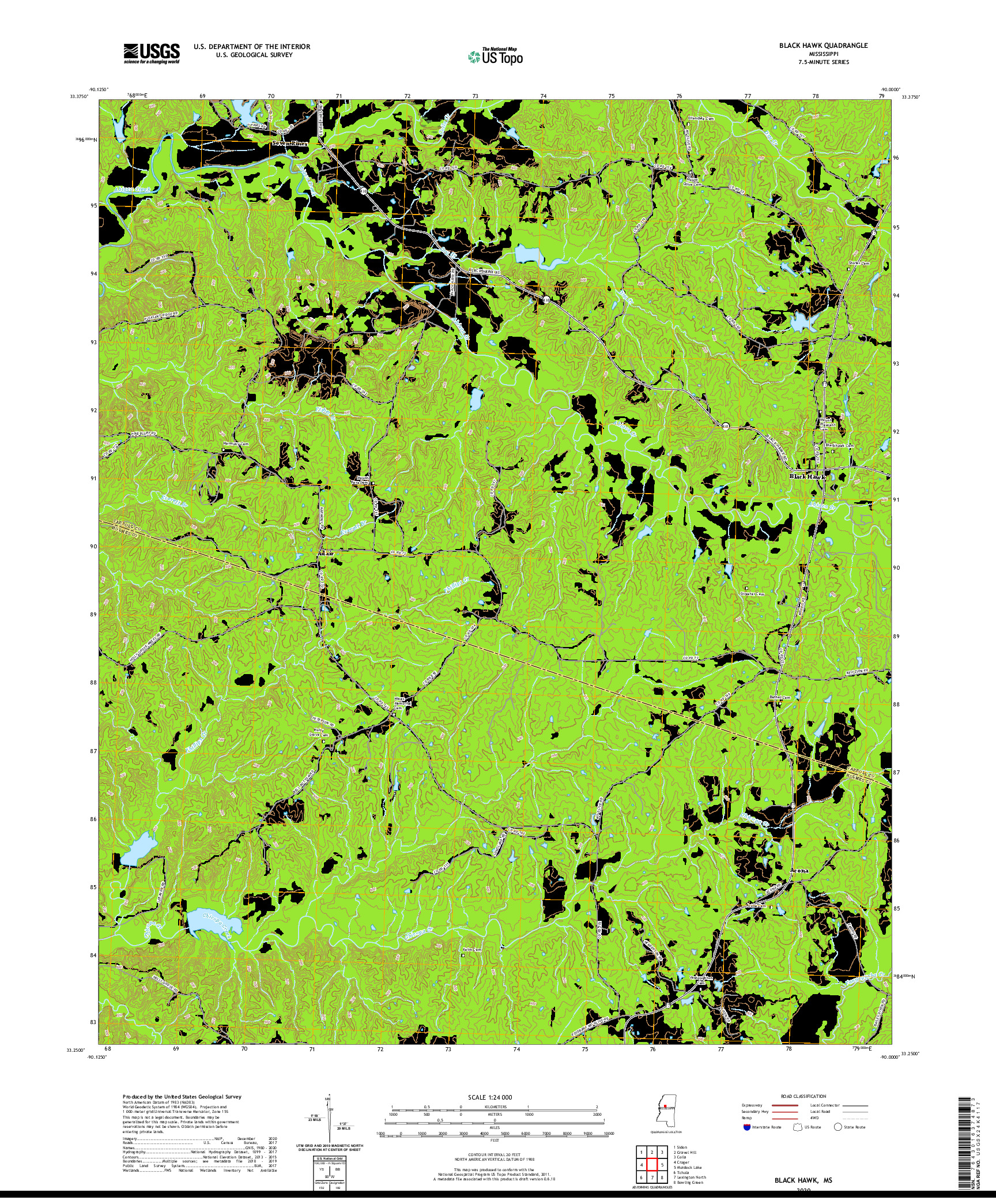 USGS US TOPO 7.5-MINUTE MAP FOR BLACK HAWK, MS 2020