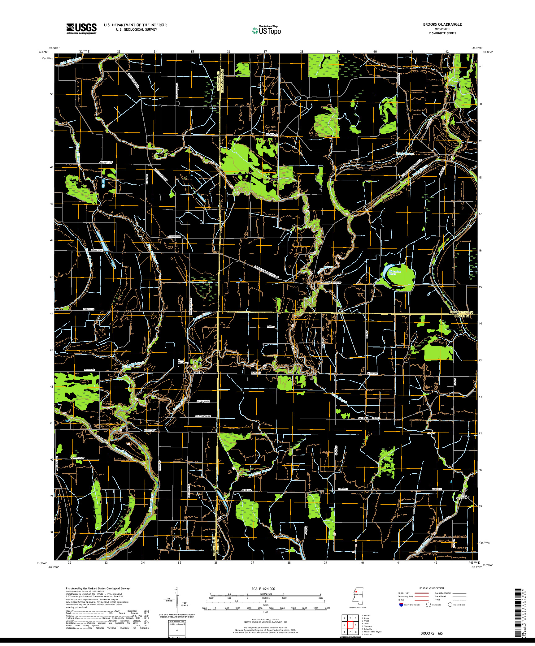 USGS US TOPO 7.5-MINUTE MAP FOR BROOKS, MS 2020