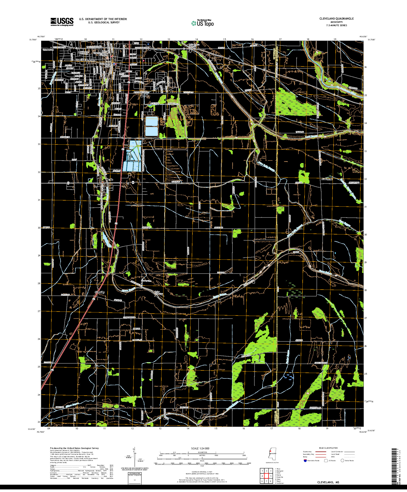 USGS US TOPO 7.5-MINUTE MAP FOR CLEVELAND, MS 2020