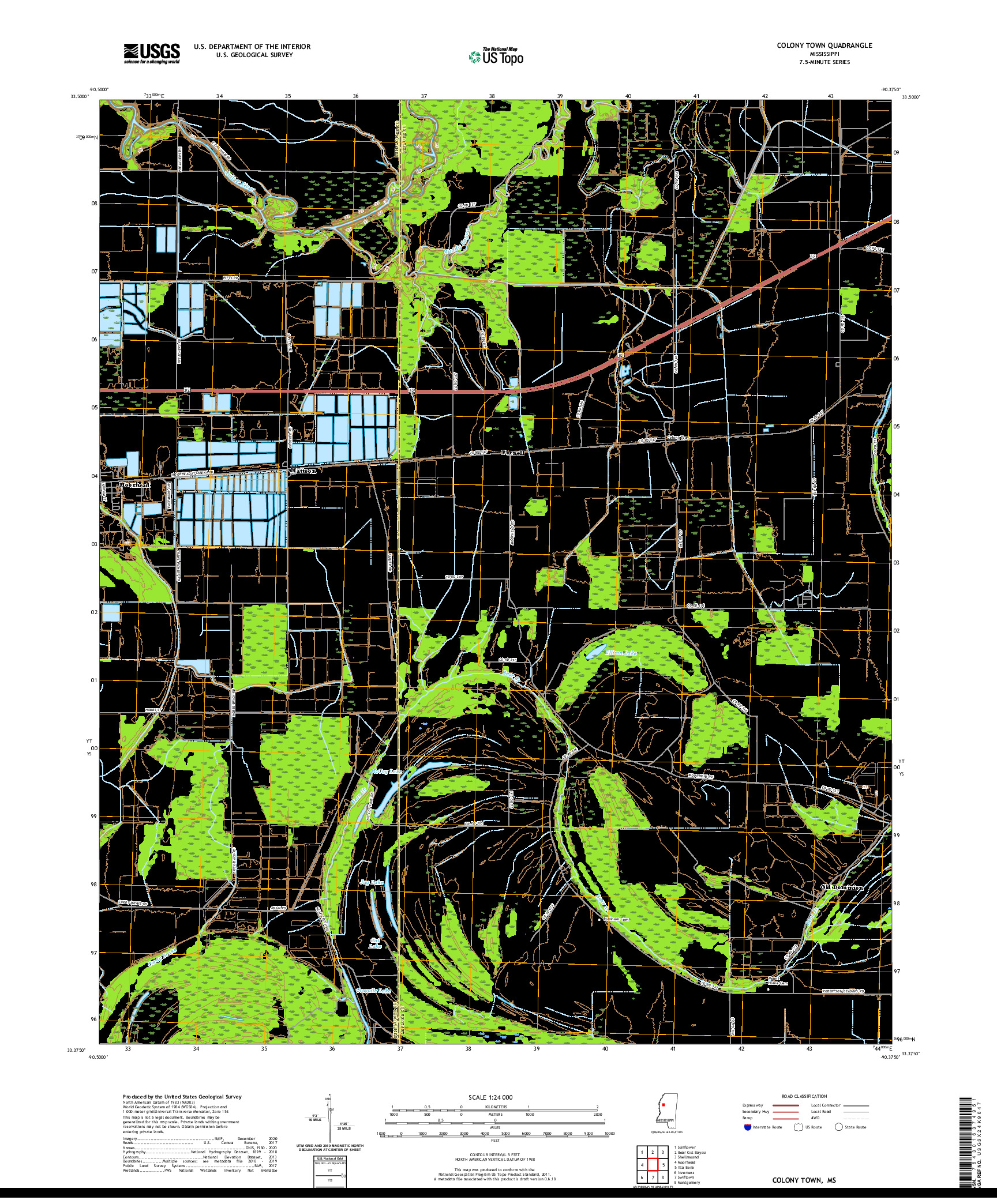 USGS US TOPO 7.5-MINUTE MAP FOR COLONY TOWN, MS 2020