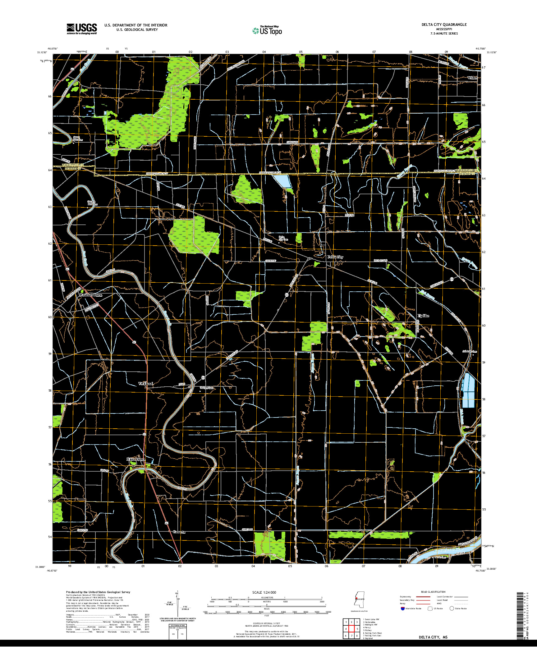 USGS US TOPO 7.5-MINUTE MAP FOR DELTA CITY, MS 2020