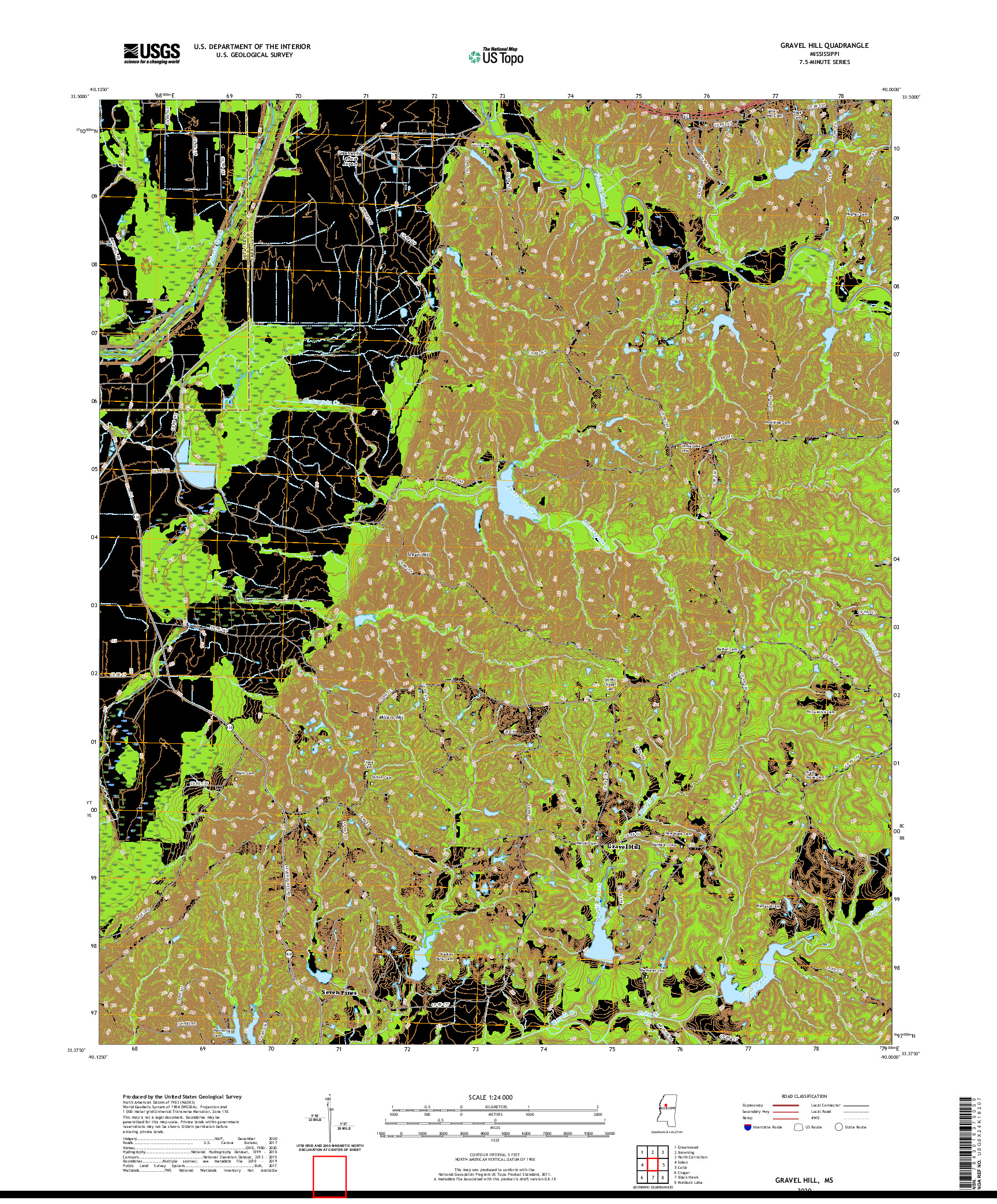 USGS US TOPO 7.5-MINUTE MAP FOR GRAVEL HILL, MS 2020