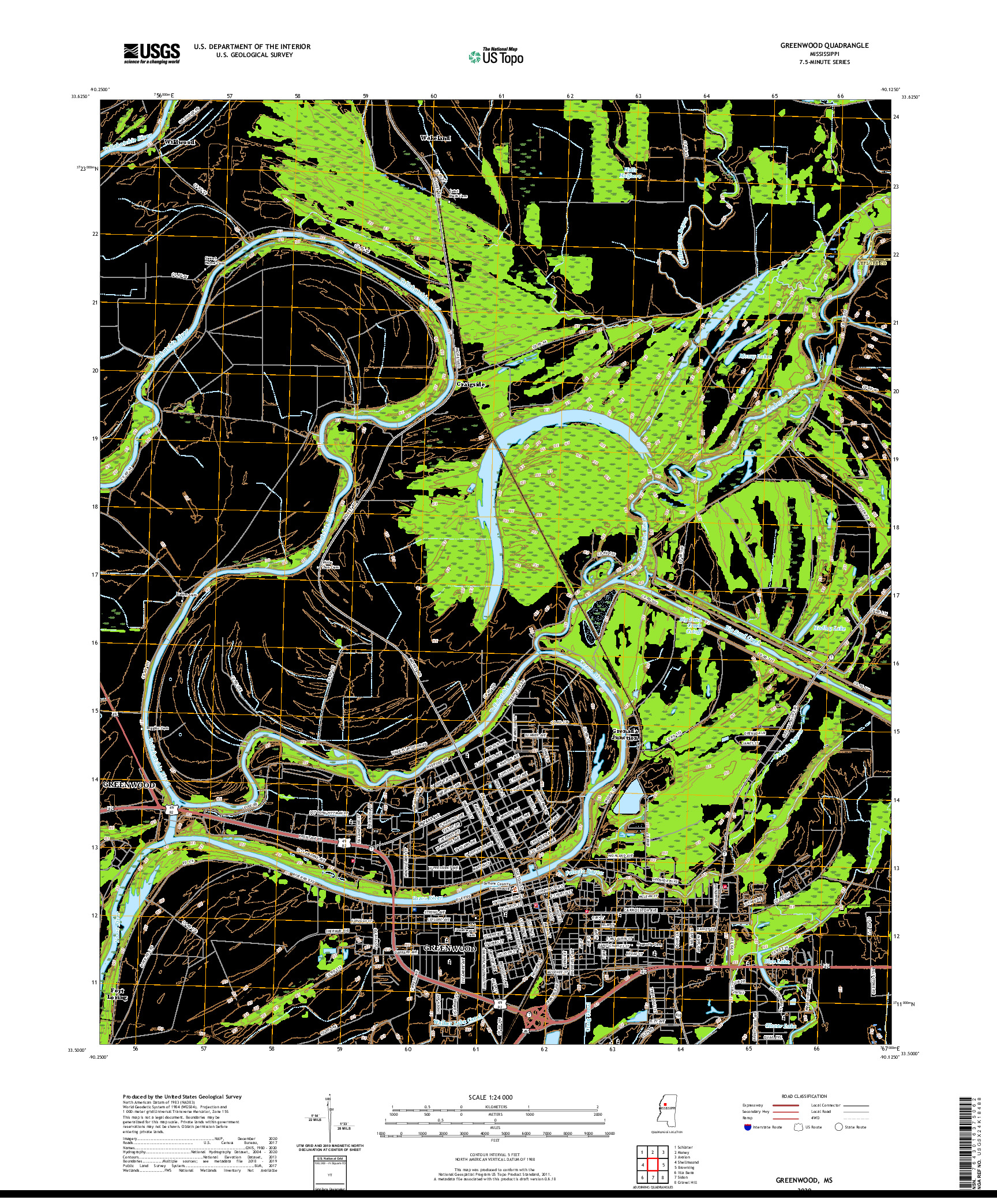 USGS US TOPO 7.5-MINUTE MAP FOR GREENWOOD, MS 2020