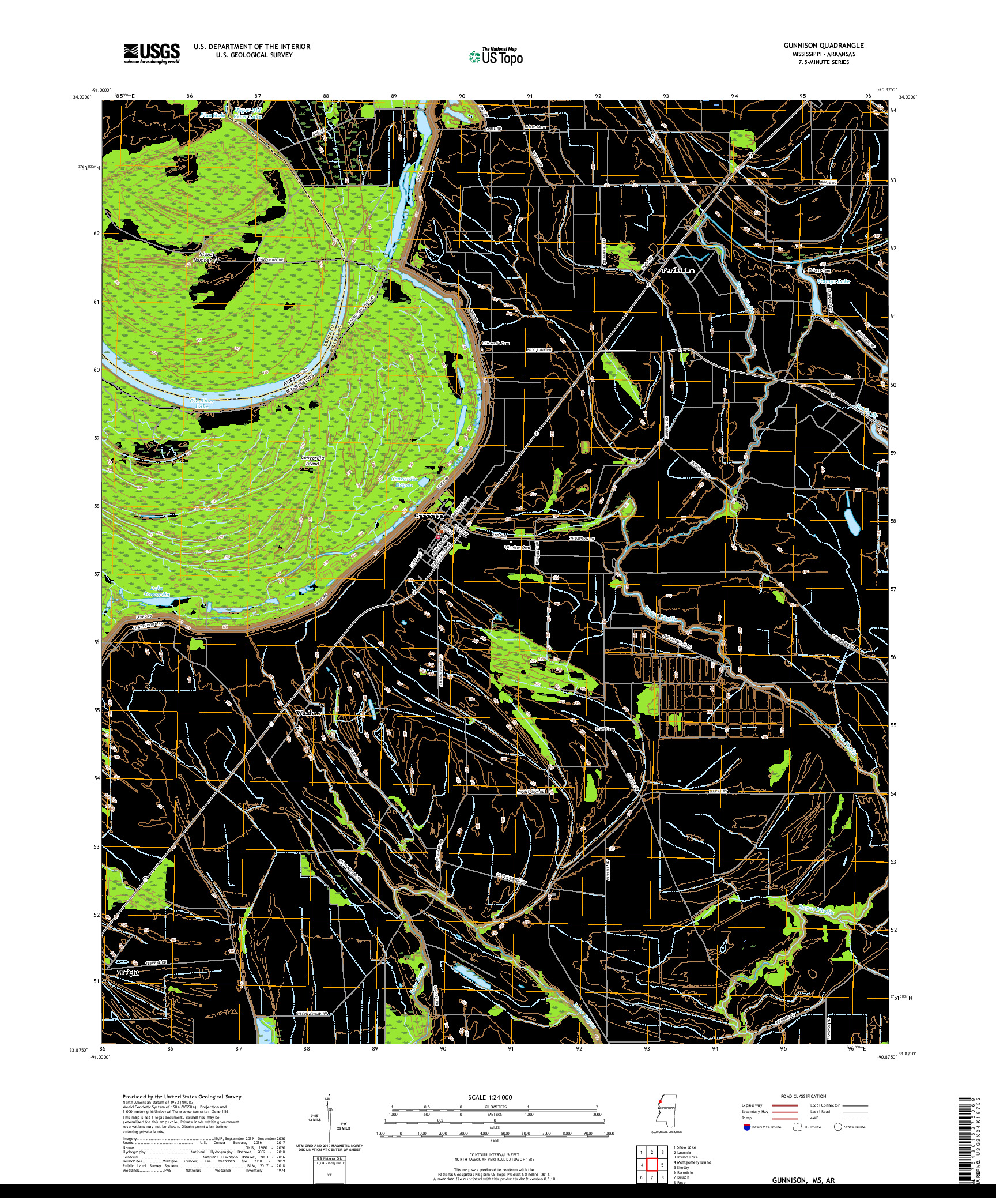 USGS US TOPO 7.5-MINUTE MAP FOR GUNNISON, MS,AR 2020